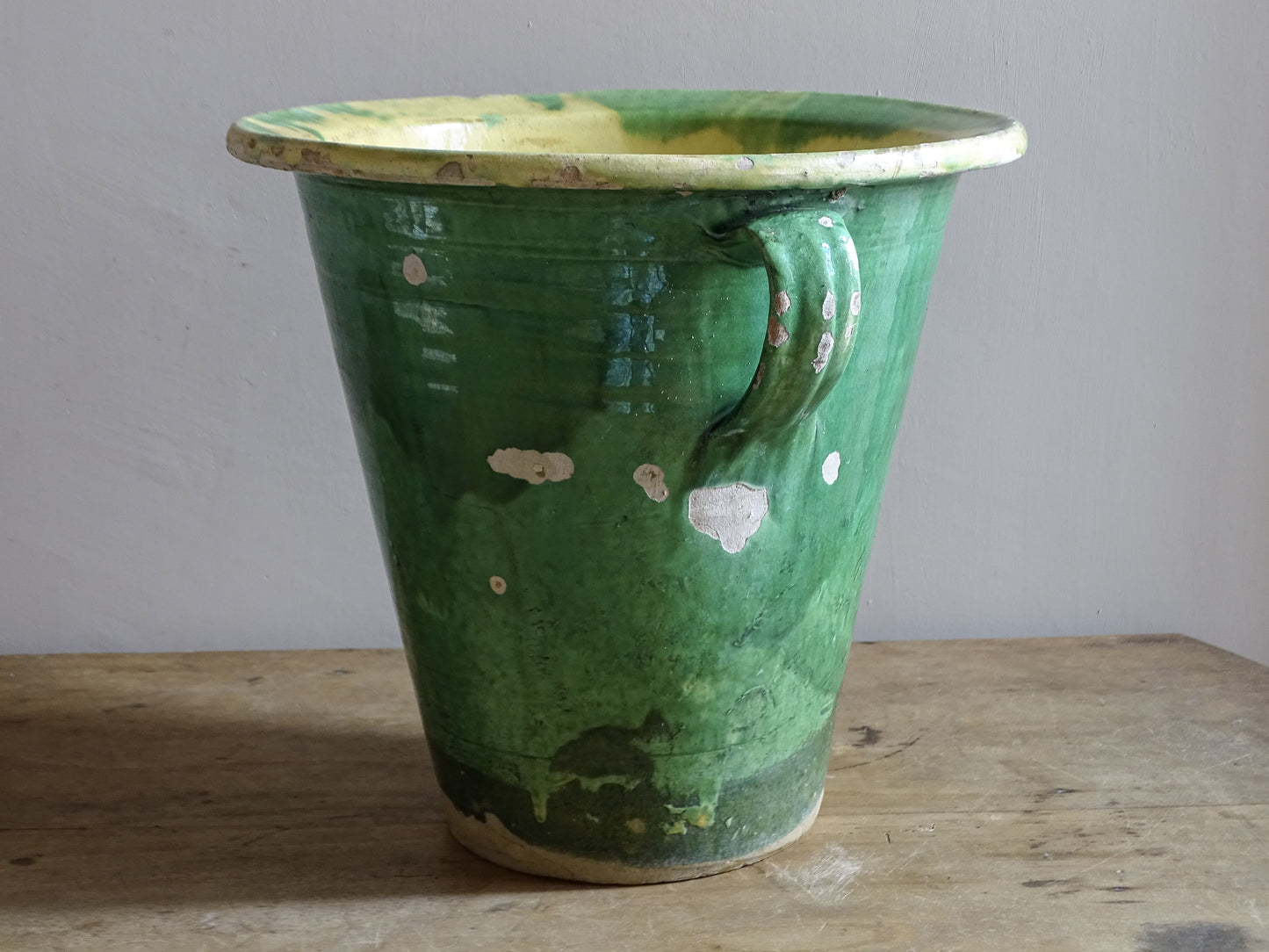 French country garden planter in green glazed antique earthenware