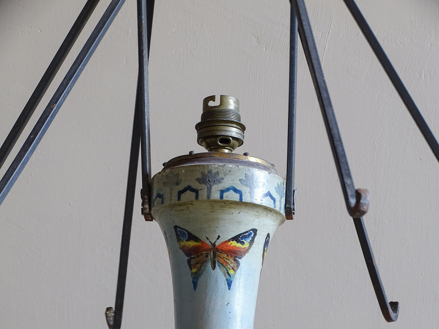 Original iron shade frame on French Art Nouveau table lamp