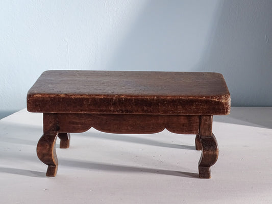 Small French antique wooden stool with curved legs 