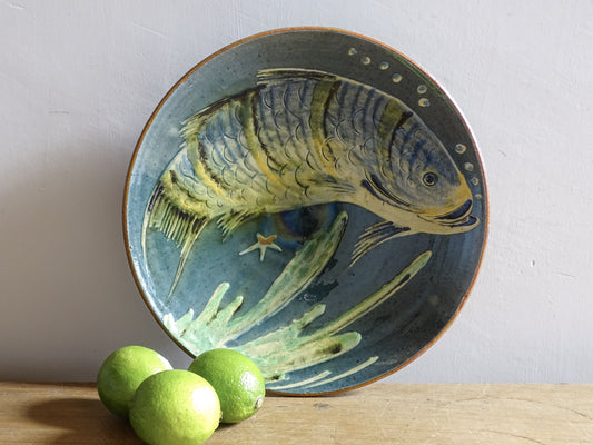 Vintage Spanish fish wall plate attributed to Puigdemont, La Bisbal, c.1960s