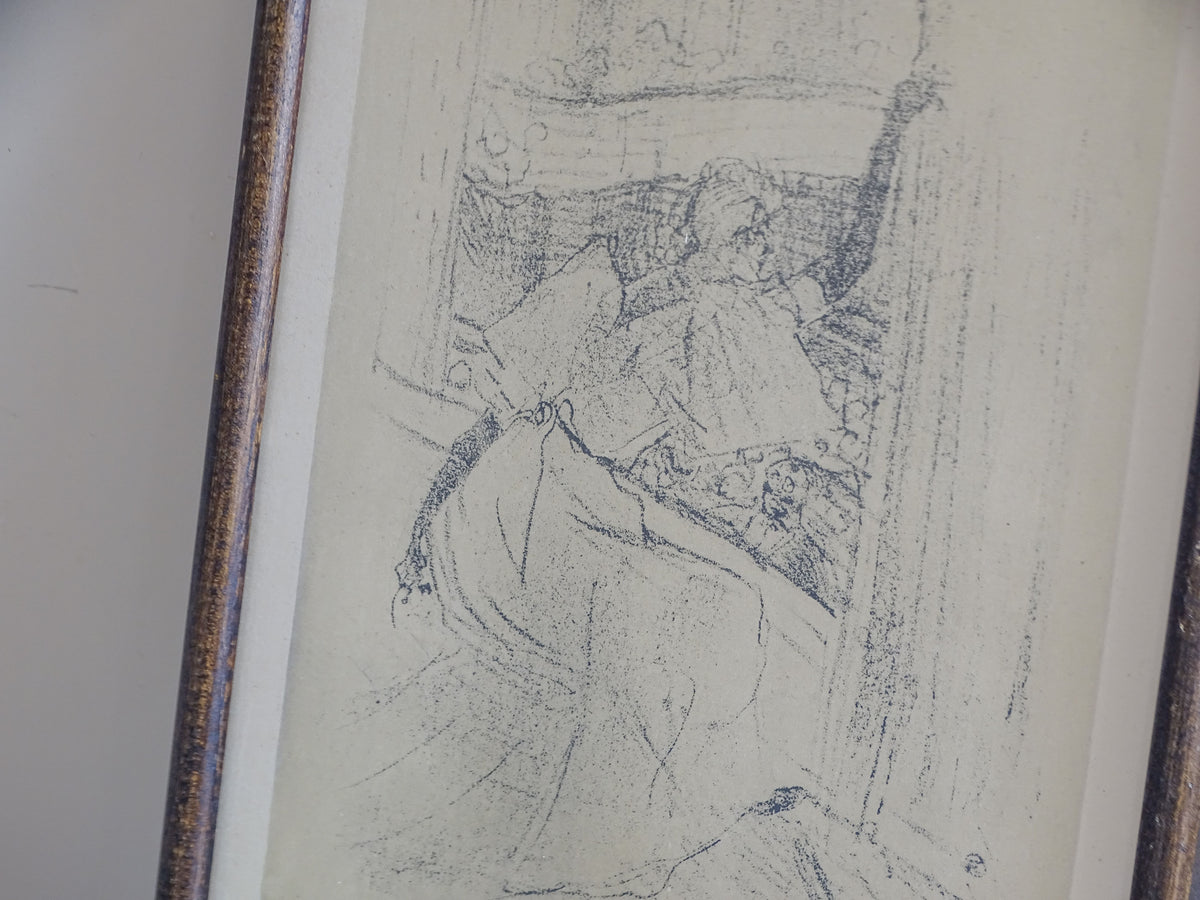 Detail of mid-20th-century Toulouse-Lautrec reproduction print showing Yvette Guilbert taking a bow