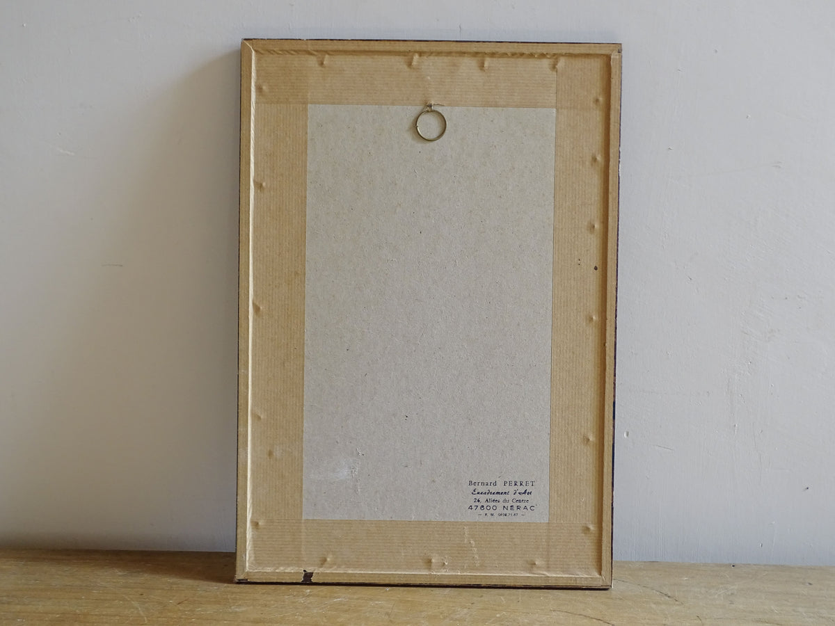 Reverse of vintage framed Toulouse-Lautrec reproduction print with Bernard Perret Nérac framer's label