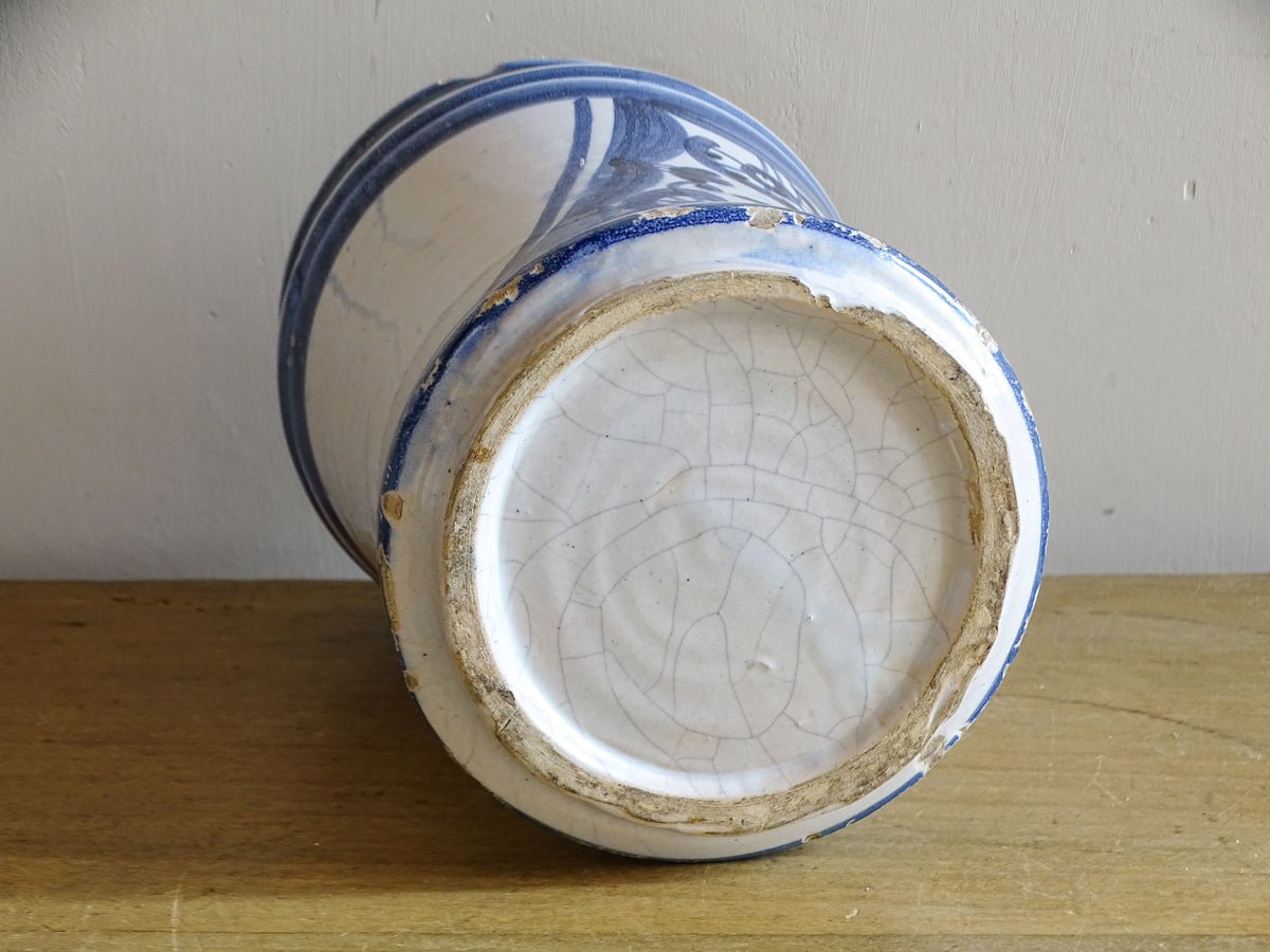 Spanish Antique Blue and White Albarello, 19th Century