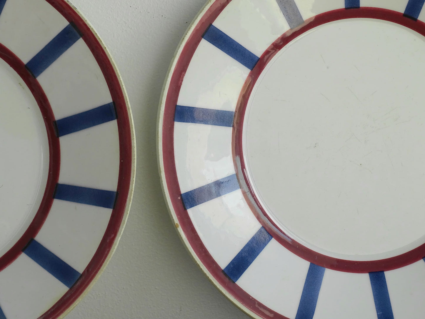 Pair of Antique Basque Side Plates Bearn HBCM with Red and Blue Check