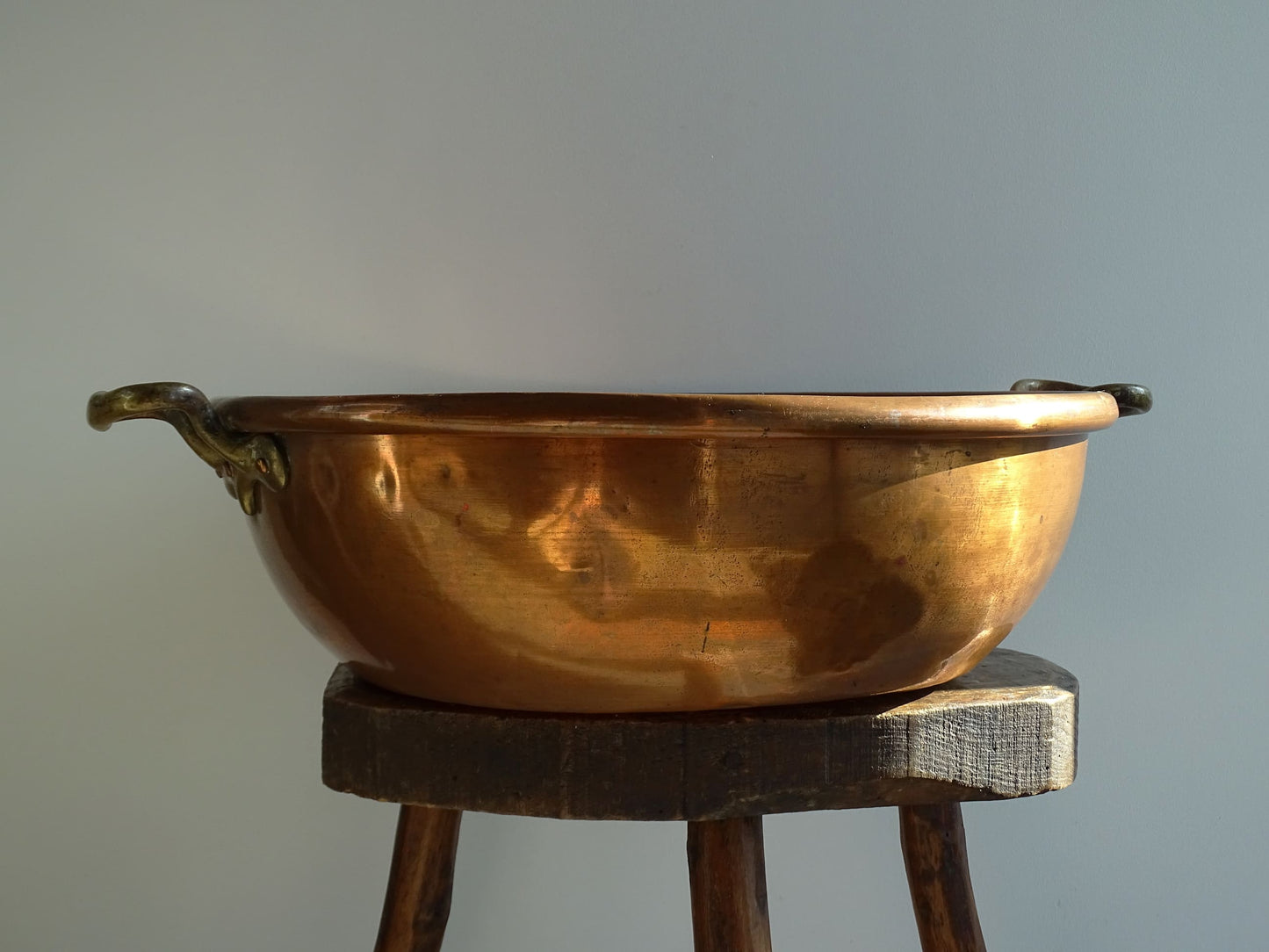 Large Antique Copper Confiture Pan with Brass Handles