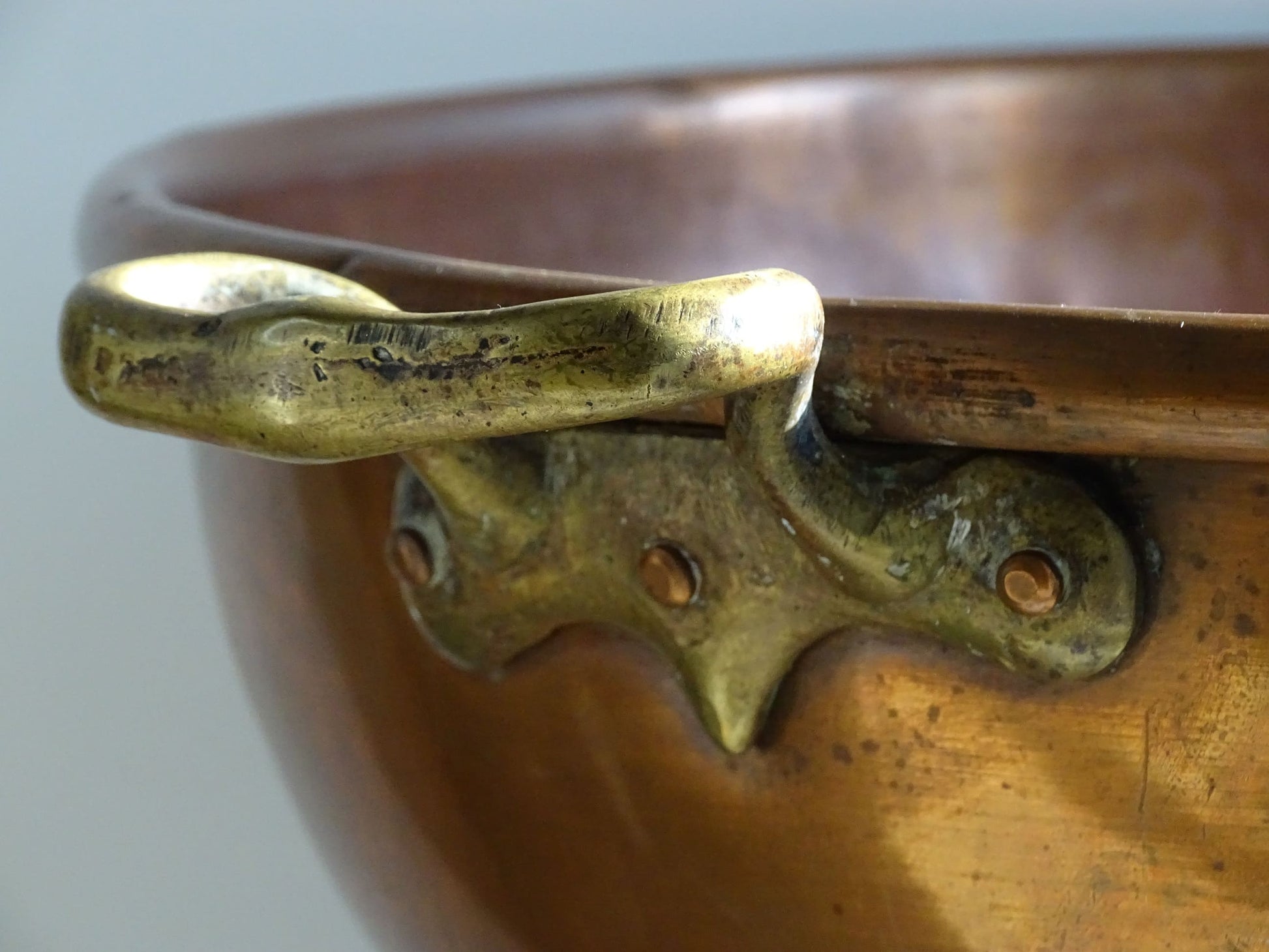 Large Antique Copper Confiture Pan with Brass Handles