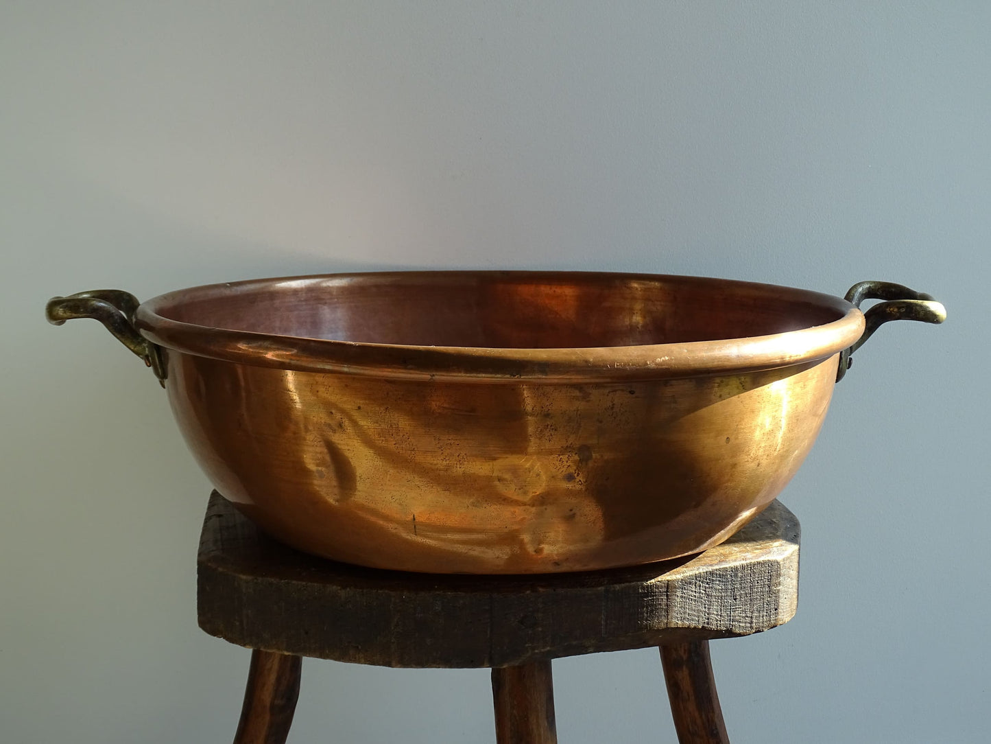 Large Antique Copper Confiture Pan with Brass Handles