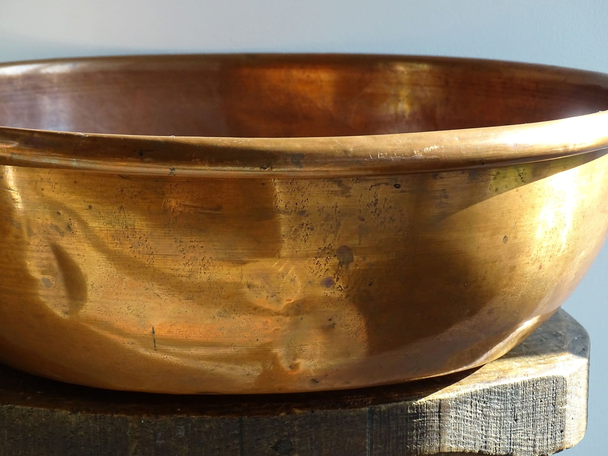 Large Antique Copper Confiture Pan with Brass Handles