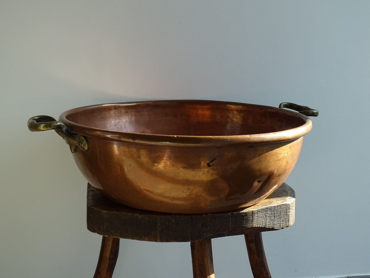 Large Antique Copper Confiture Pan with Brass Handles