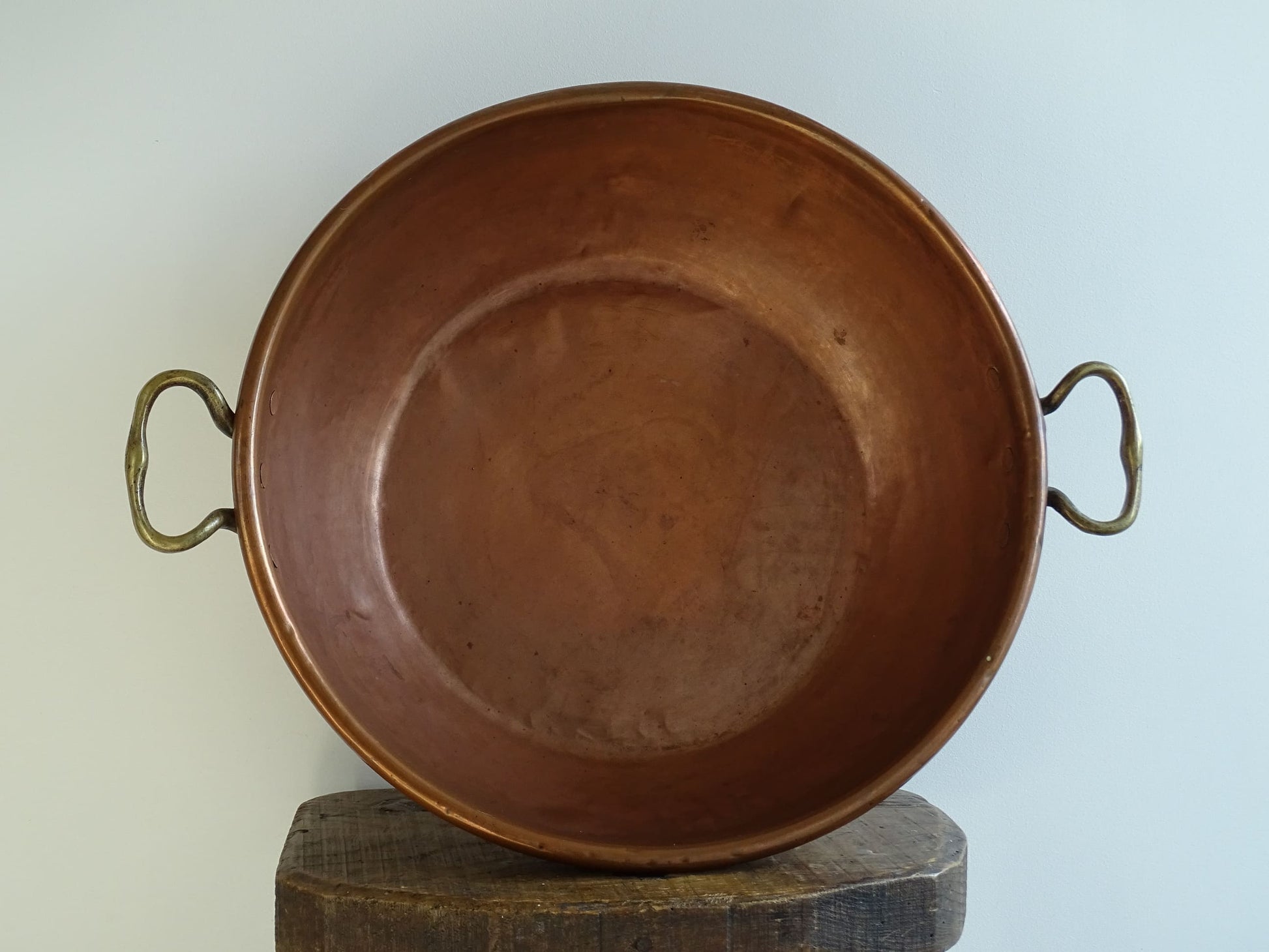 Large Antique Copper Confiture Pan with Brass Handles