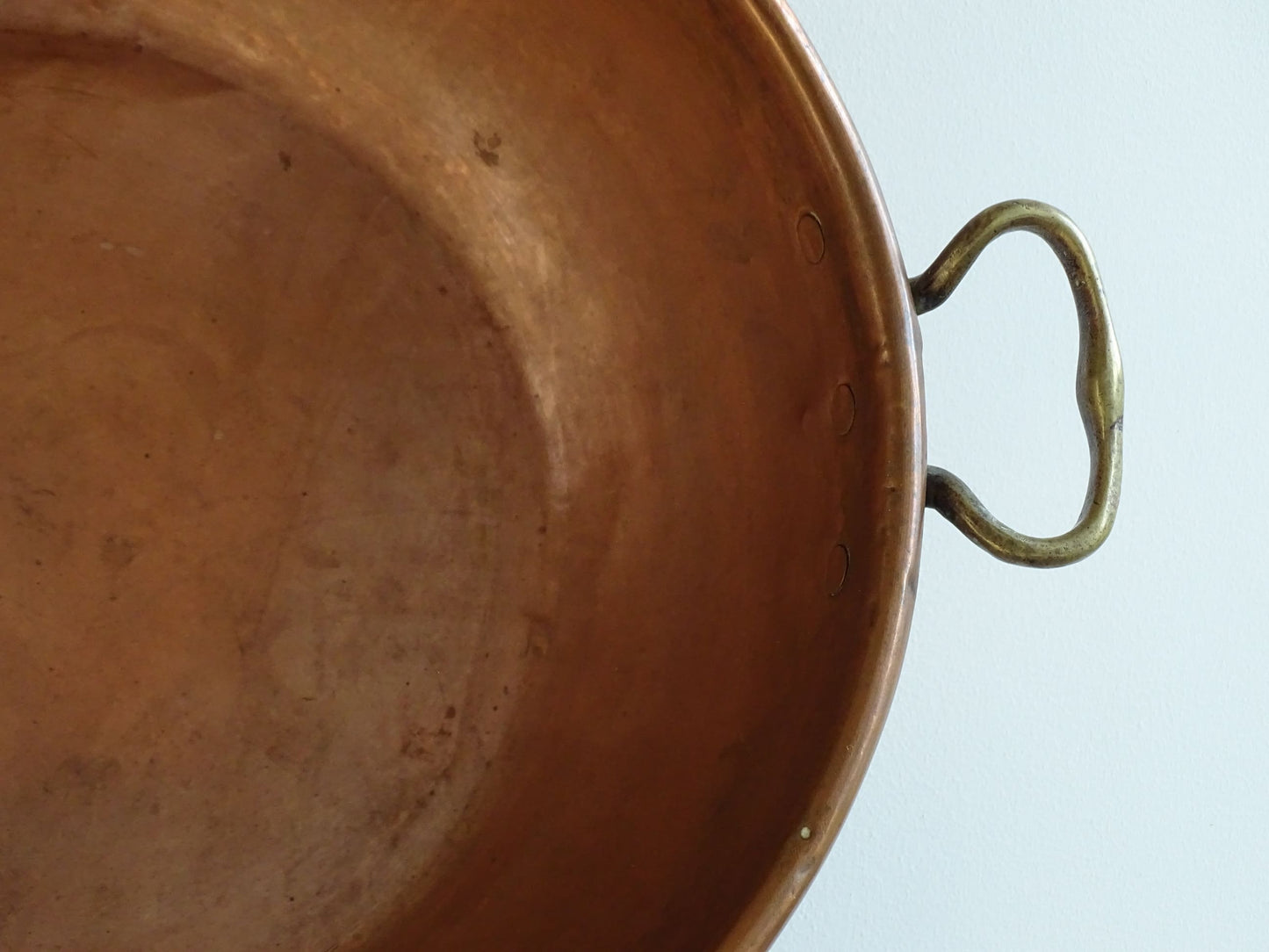 Large Antique Copper Confiture Pan with Brass Handles