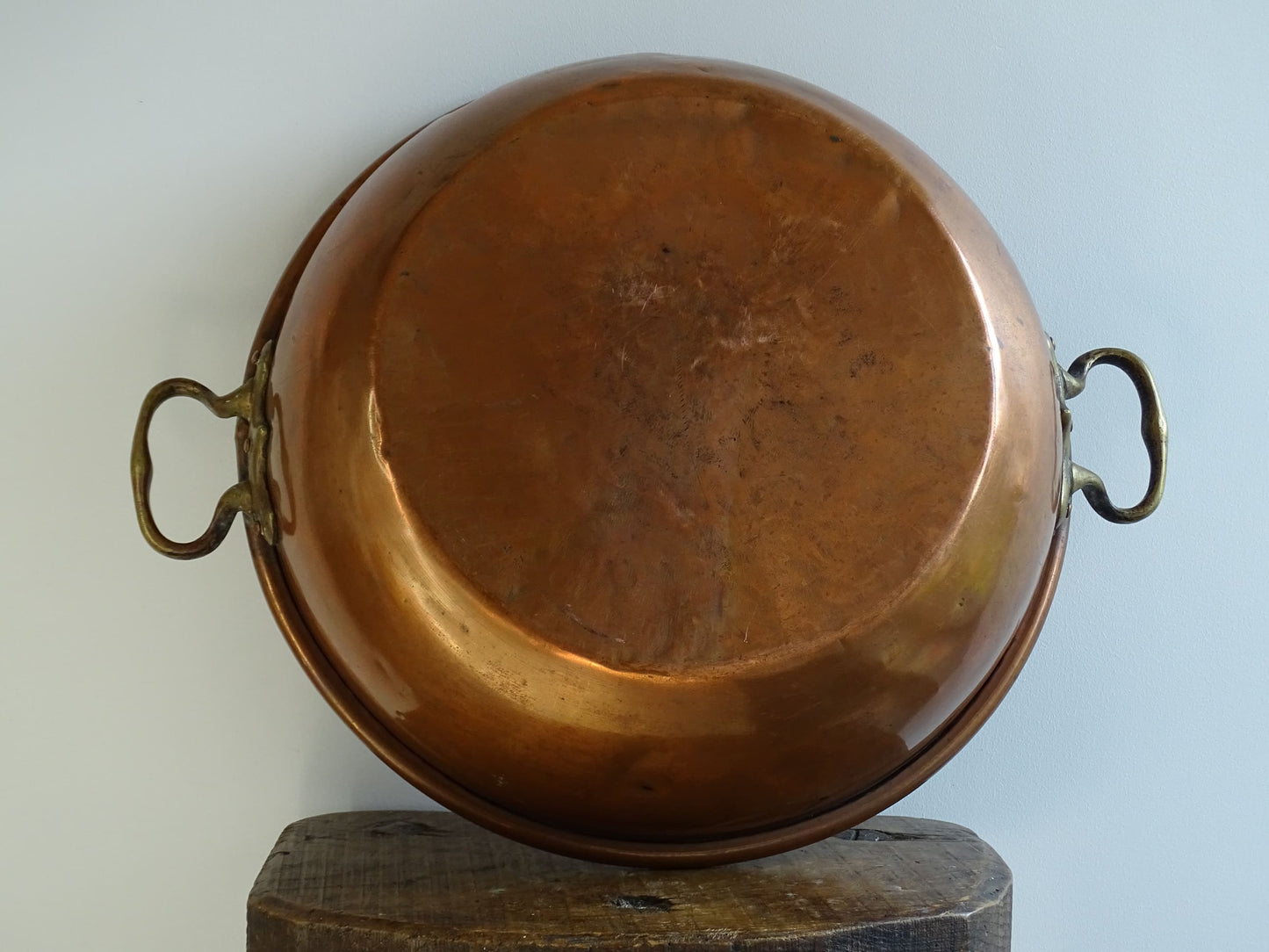 Large Antique Copper Confiture Pan with Brass Handles