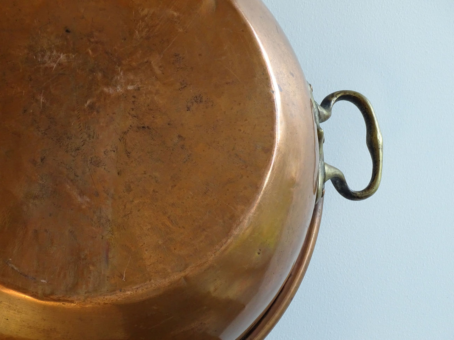 Large Antique Copper Confiture Pan with Brass Handles