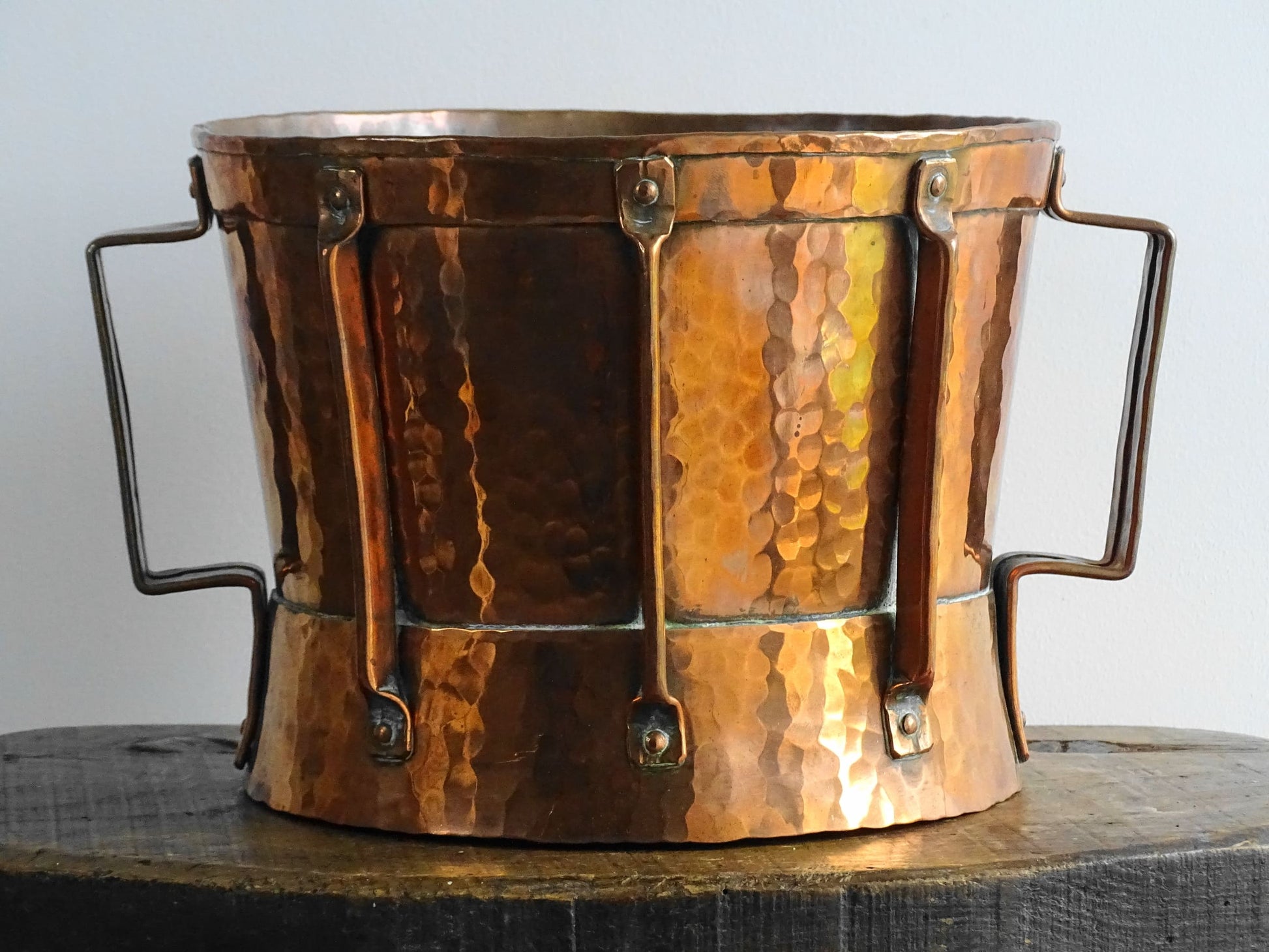 Antique Copper Ferrat from the Auvergne, Antique Copper Water Carrier with Two Handles and Hammered Copper Design