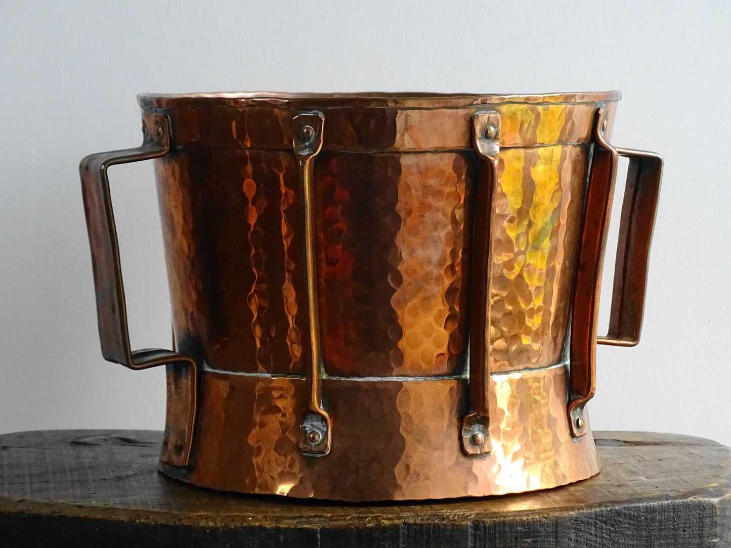 Antique Copper Ferrat from the Auvergne, Antique Copper Water Carrier with Two Handles and Hammered Copper Design