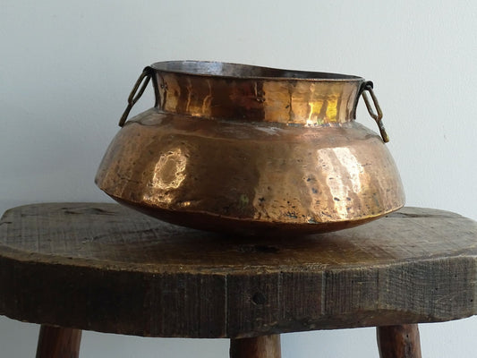 Antique Copper Pot with Handles, Hanging Copper Planter