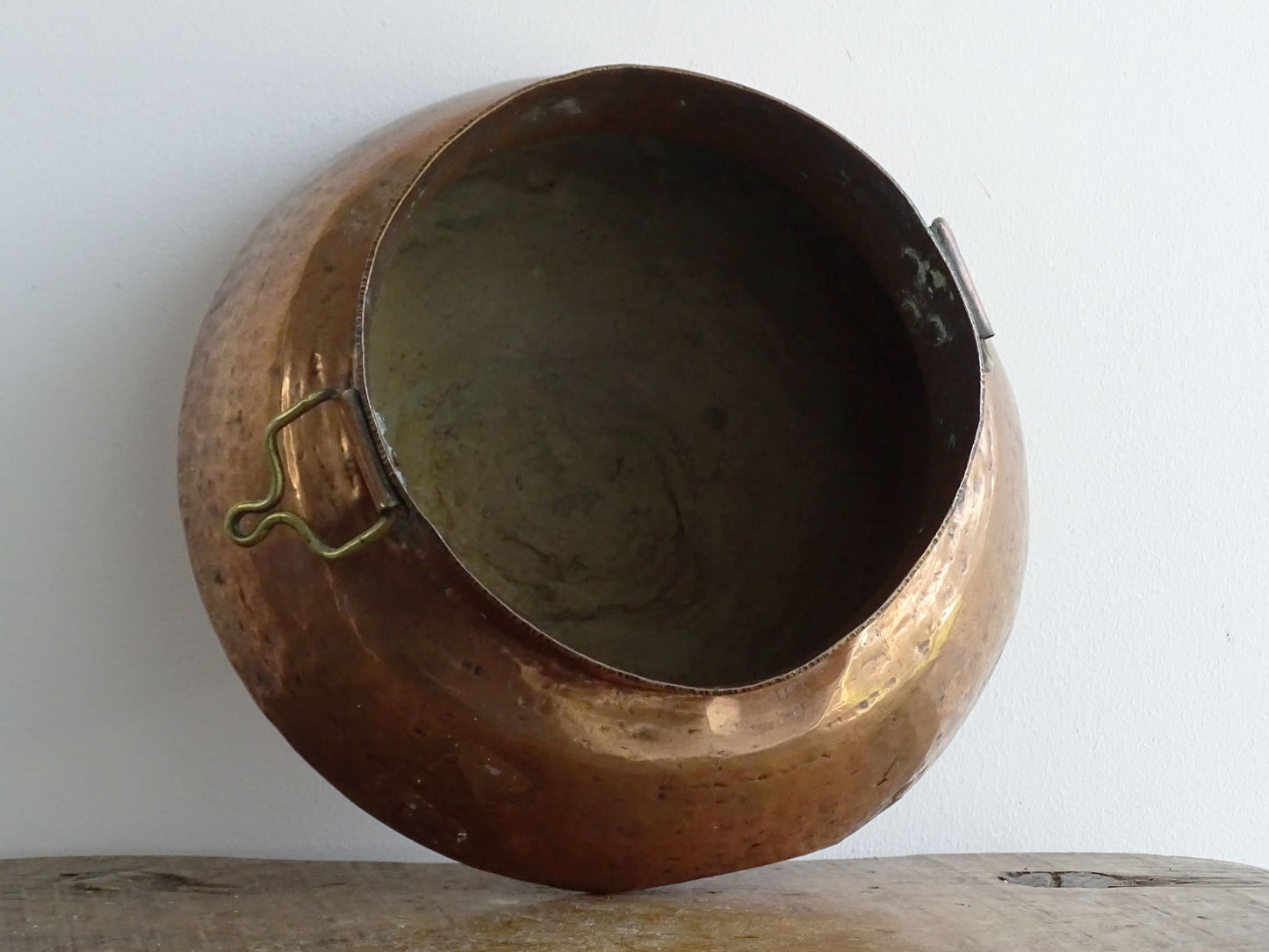 Antique Copper Pot with Handles, Hanging Copper Planter