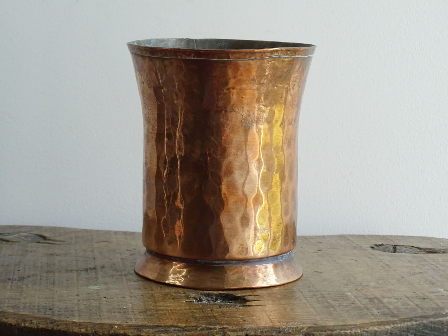 Antique Hammered Copper Tankard with Brass Handle