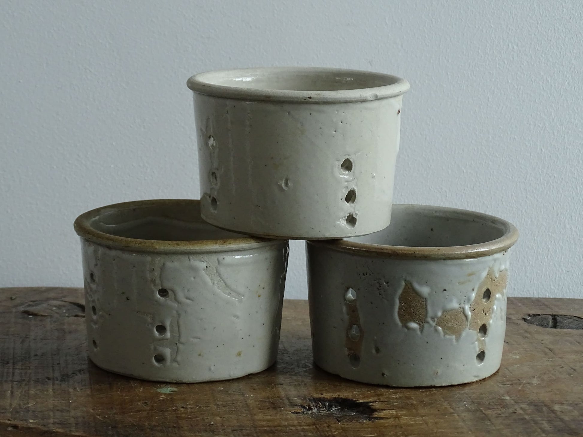 Trio of Antique Faisselle Cheese Strainers