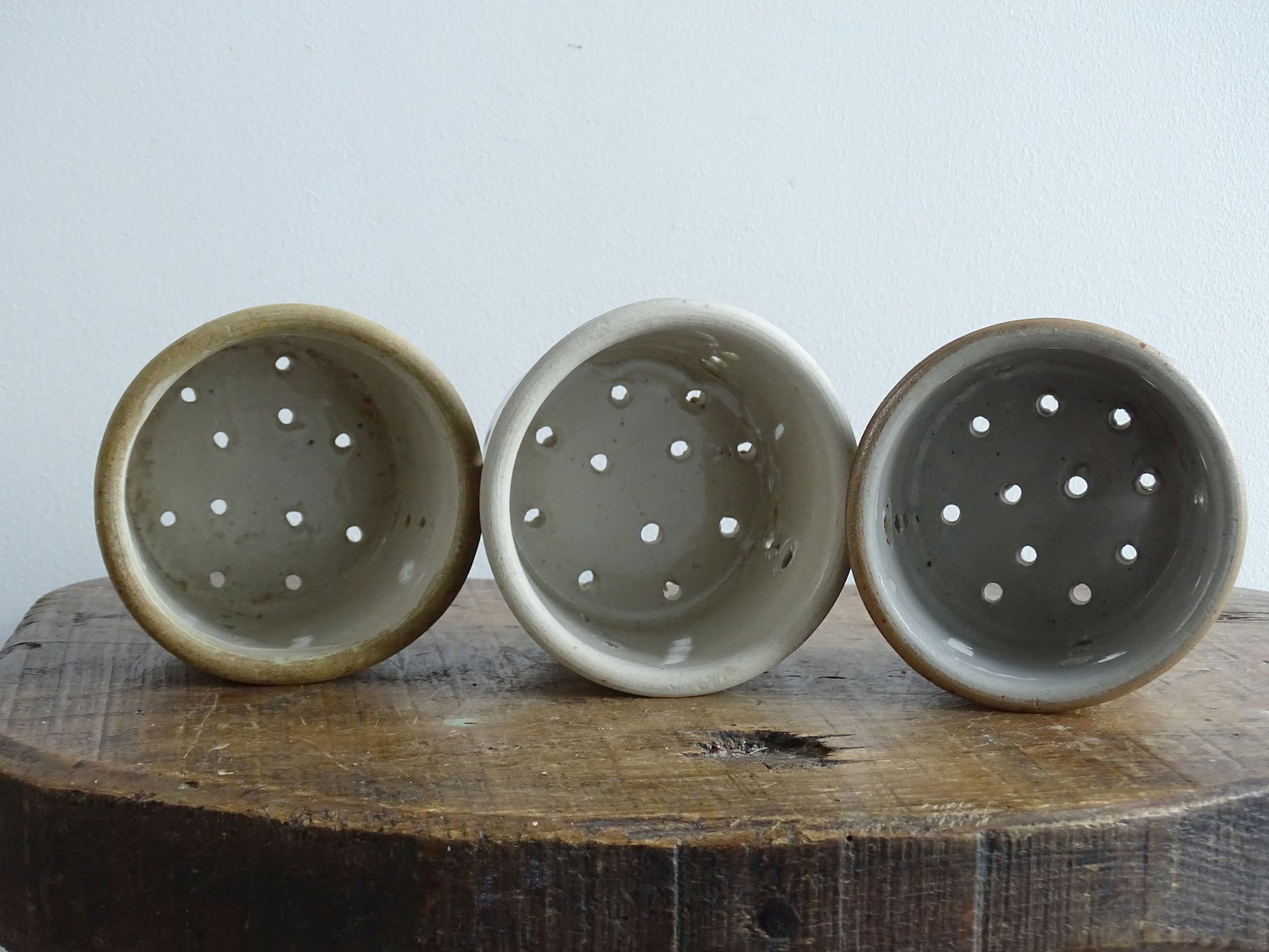 Trio of Antique Faisselle Cheese Strainers