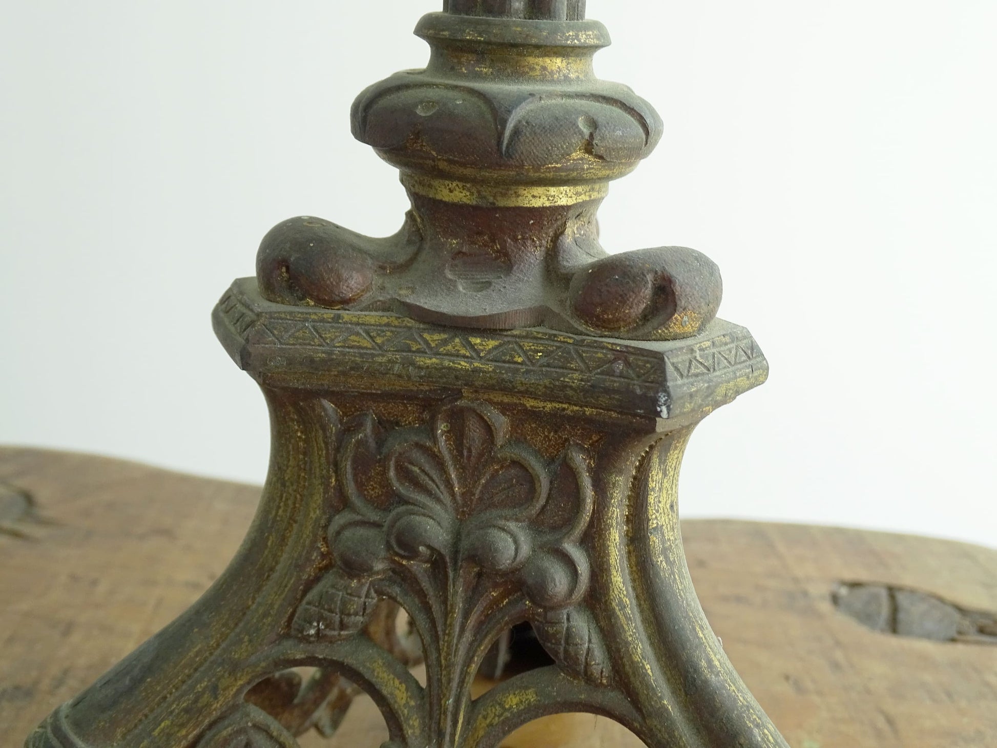 Antique French Altar Cross with Tripod Base and Red Glass Stones, Antique French Table Inri Crucifix, Standing Cross