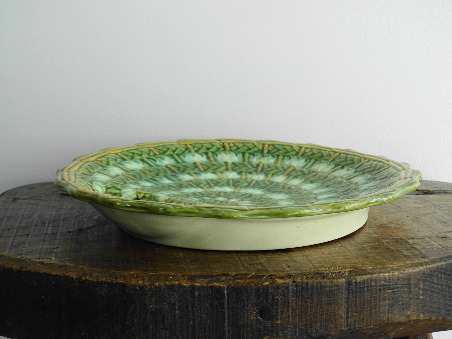 Antique 19th Century French Majolica Artichoke Plate or Green Barbotine Plate 