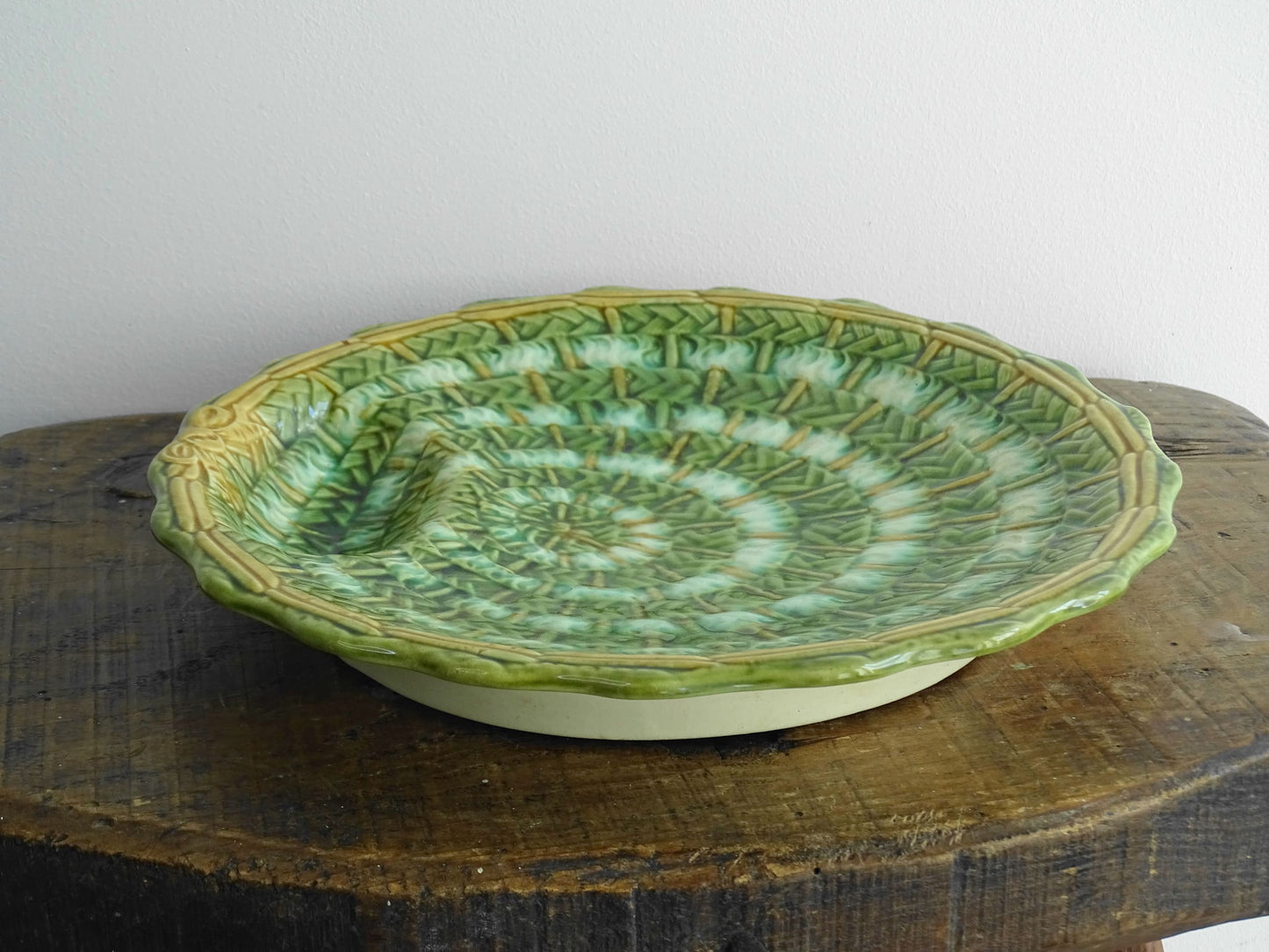 Antique 19th Century French Majolica Artichoke Plate or Green Barbotine Plate 