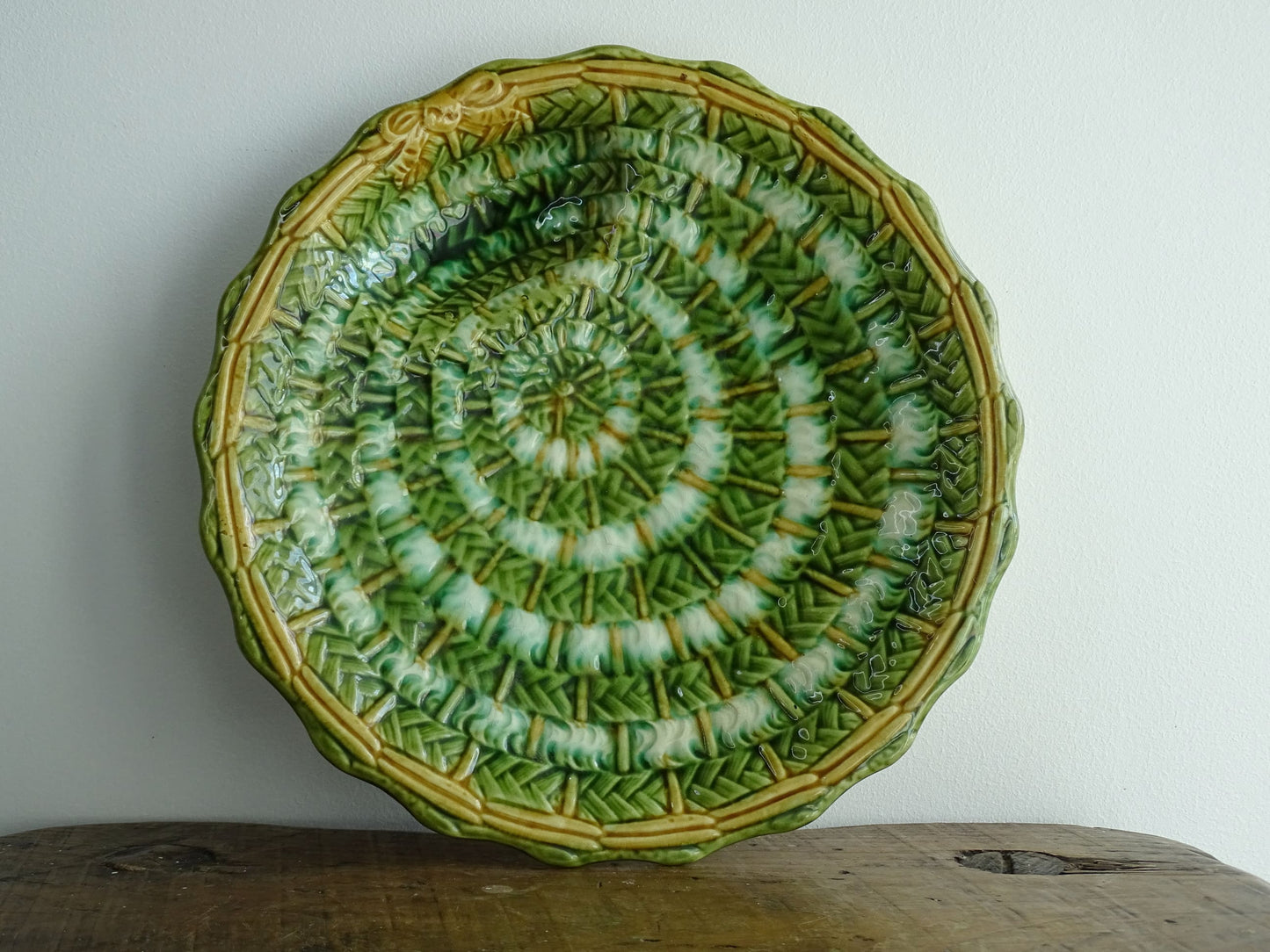 Antique 19th Century French Majolica Artichoke Plate or Green Barbotine Plate 