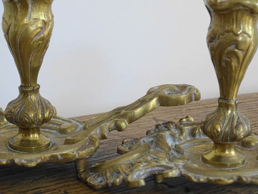 Pair of Antique French Brass Chamber Candlesticks