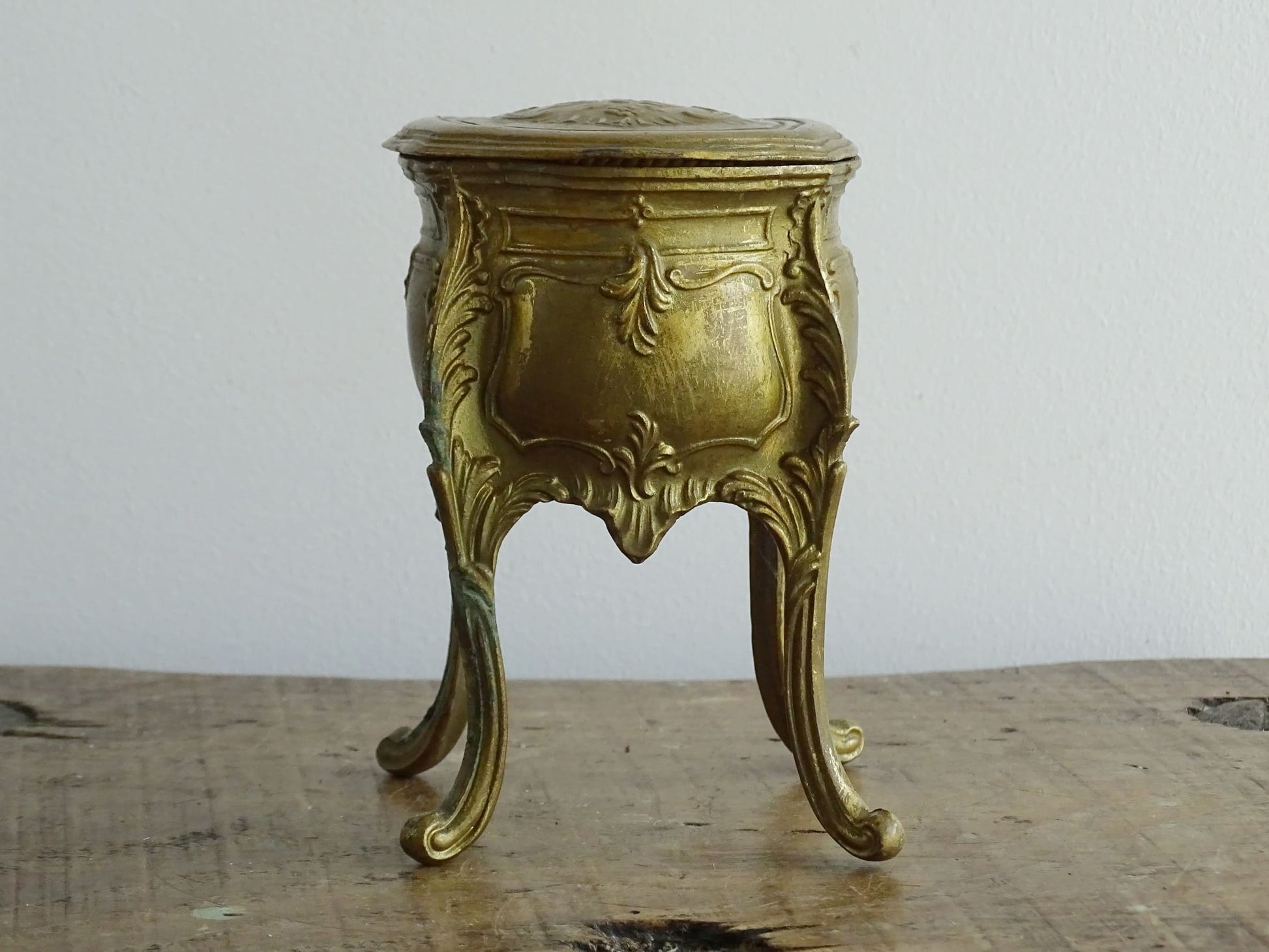 Antique French Brass Trinket Box with Silk Lining