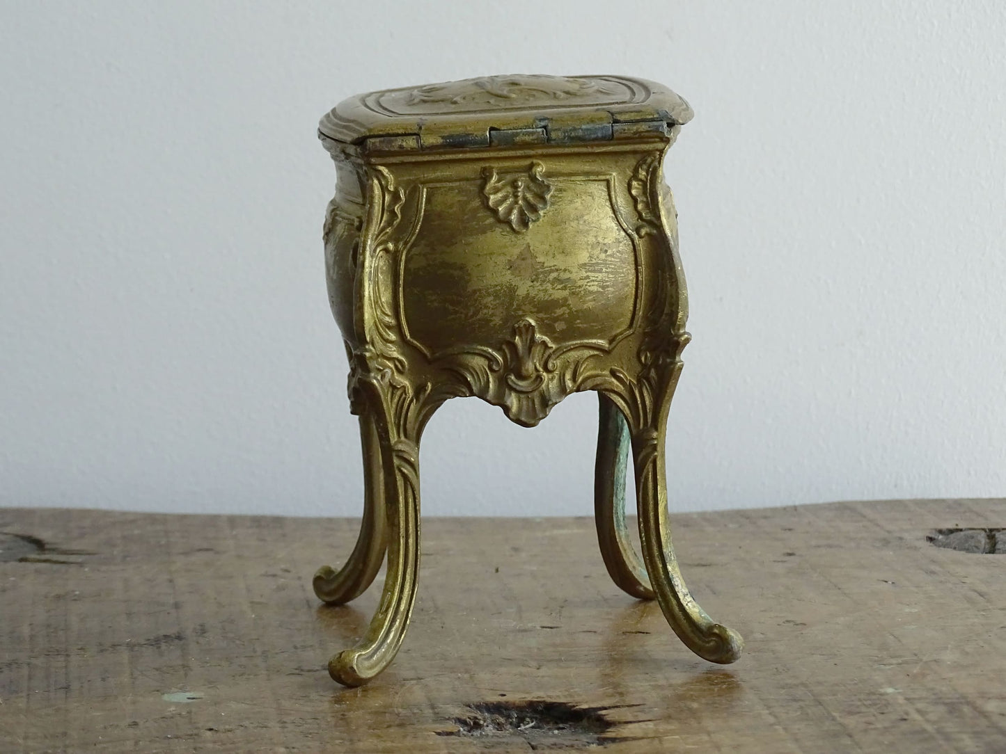 Antique French Brass Trinket Box with Silk Lining