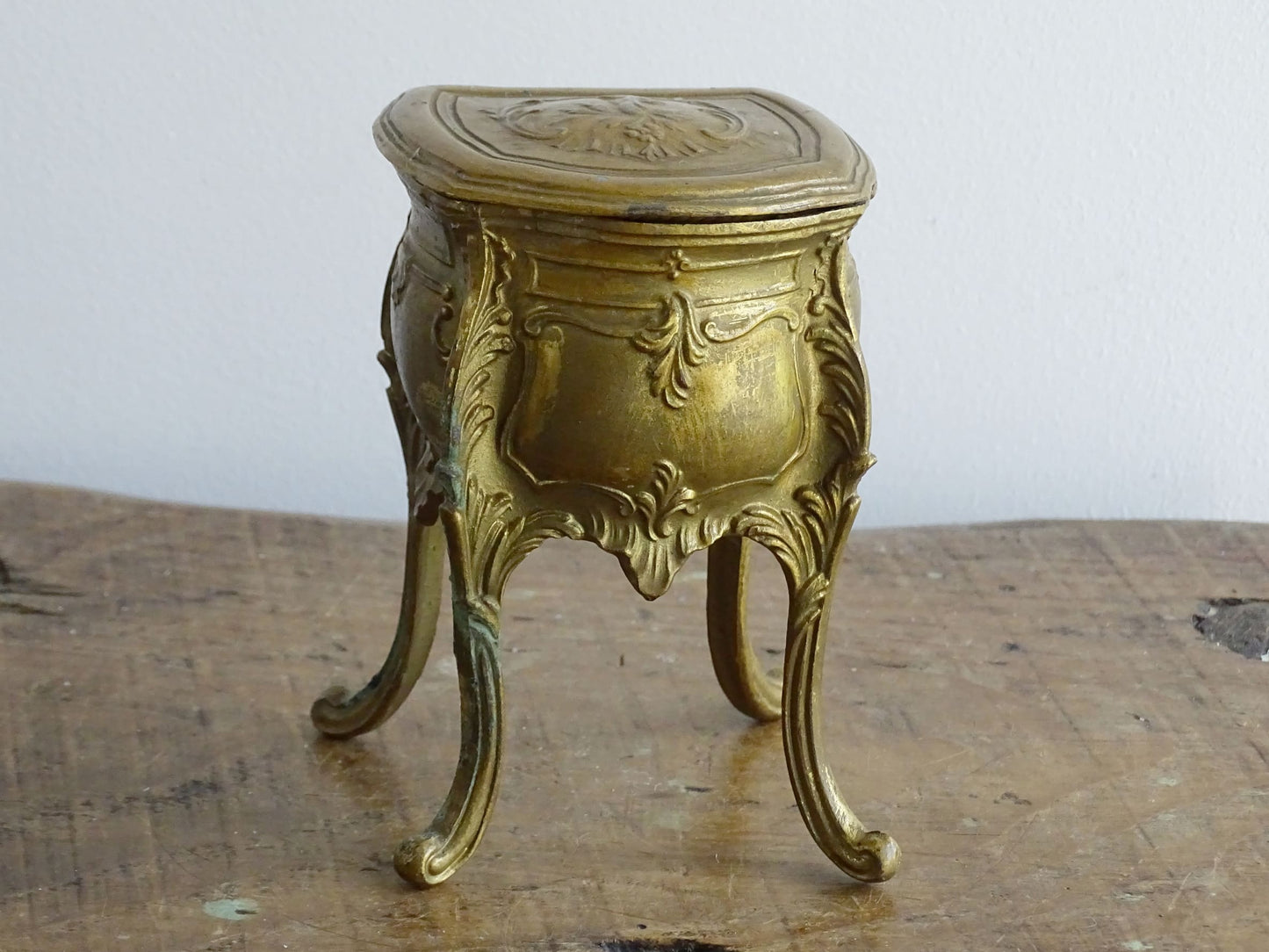 Antique French Brass Trinket Box with Silk Lining