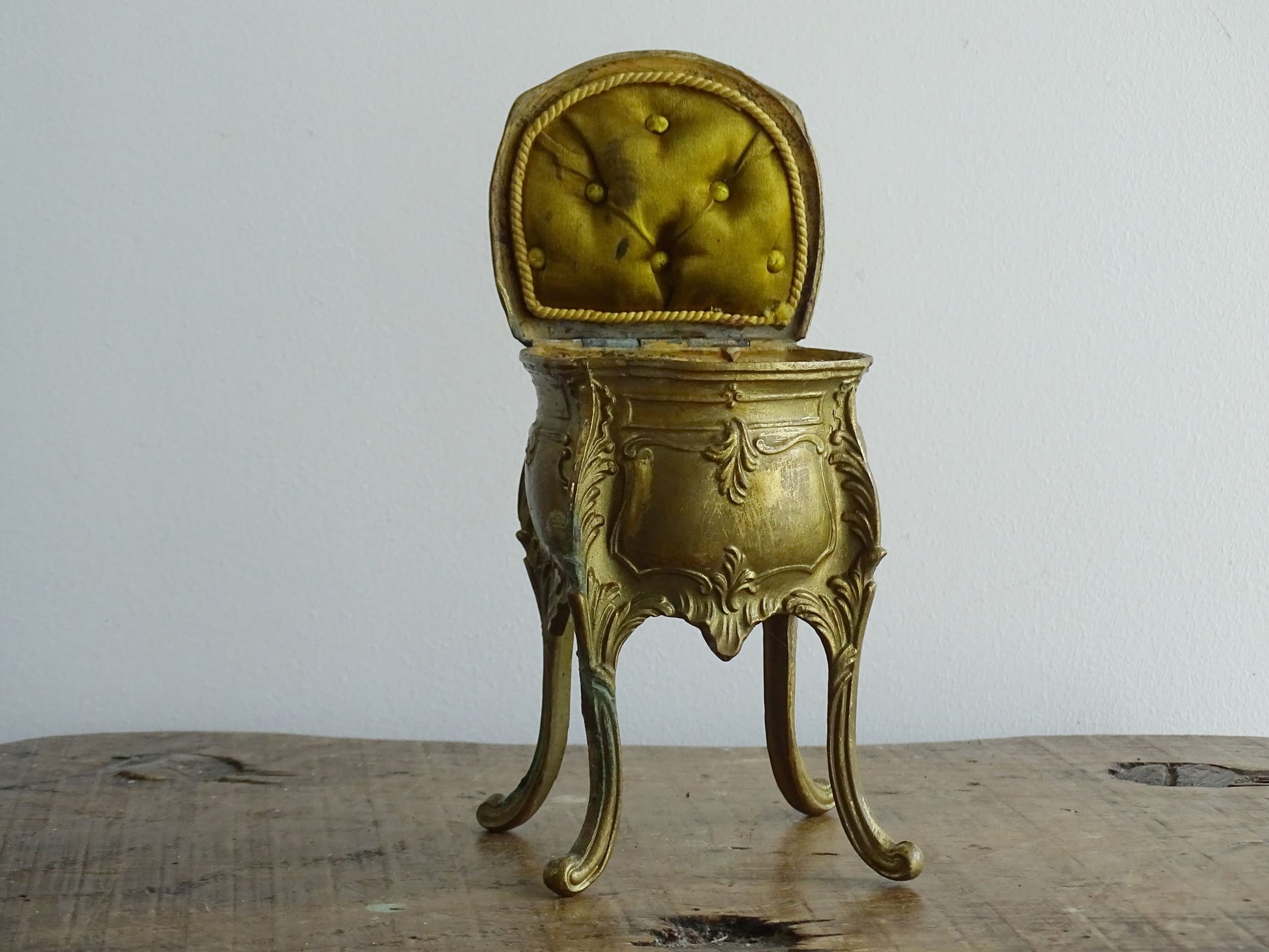 Antique French Brass Trinket Box with Silk Lining