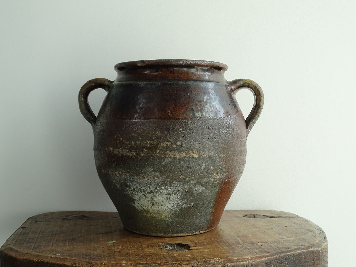 Antique French Brown Earthenware Confit Pot with Two Handles