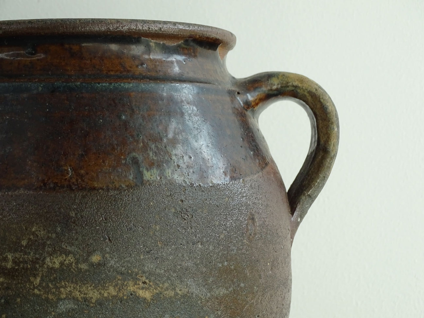 Antique French Brown Earthenware Confit Pot with Two Handles