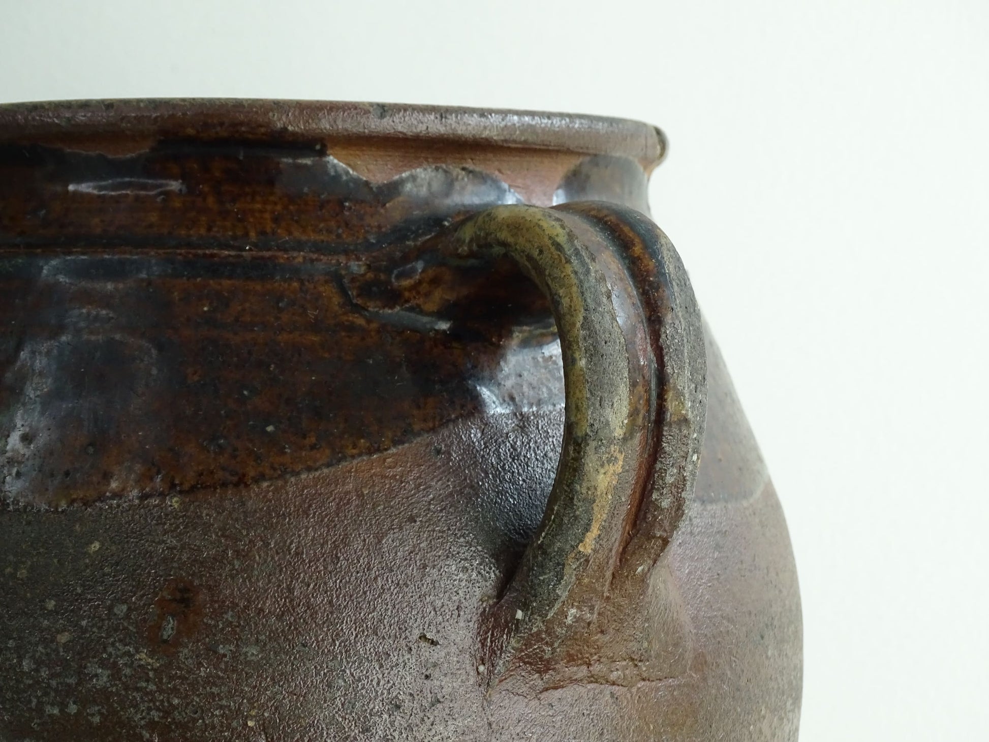 Antique French Brown Earthenware Confit Pot with Two Handles