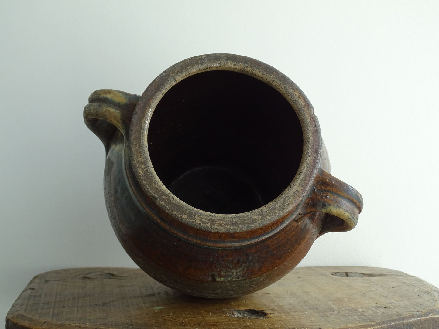 Antique French Brown Earthenware Confit Pot with Two Handles