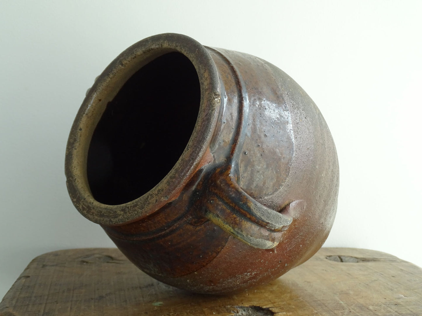 Antique French Brown Earthenware Confit Pot with Two Handles