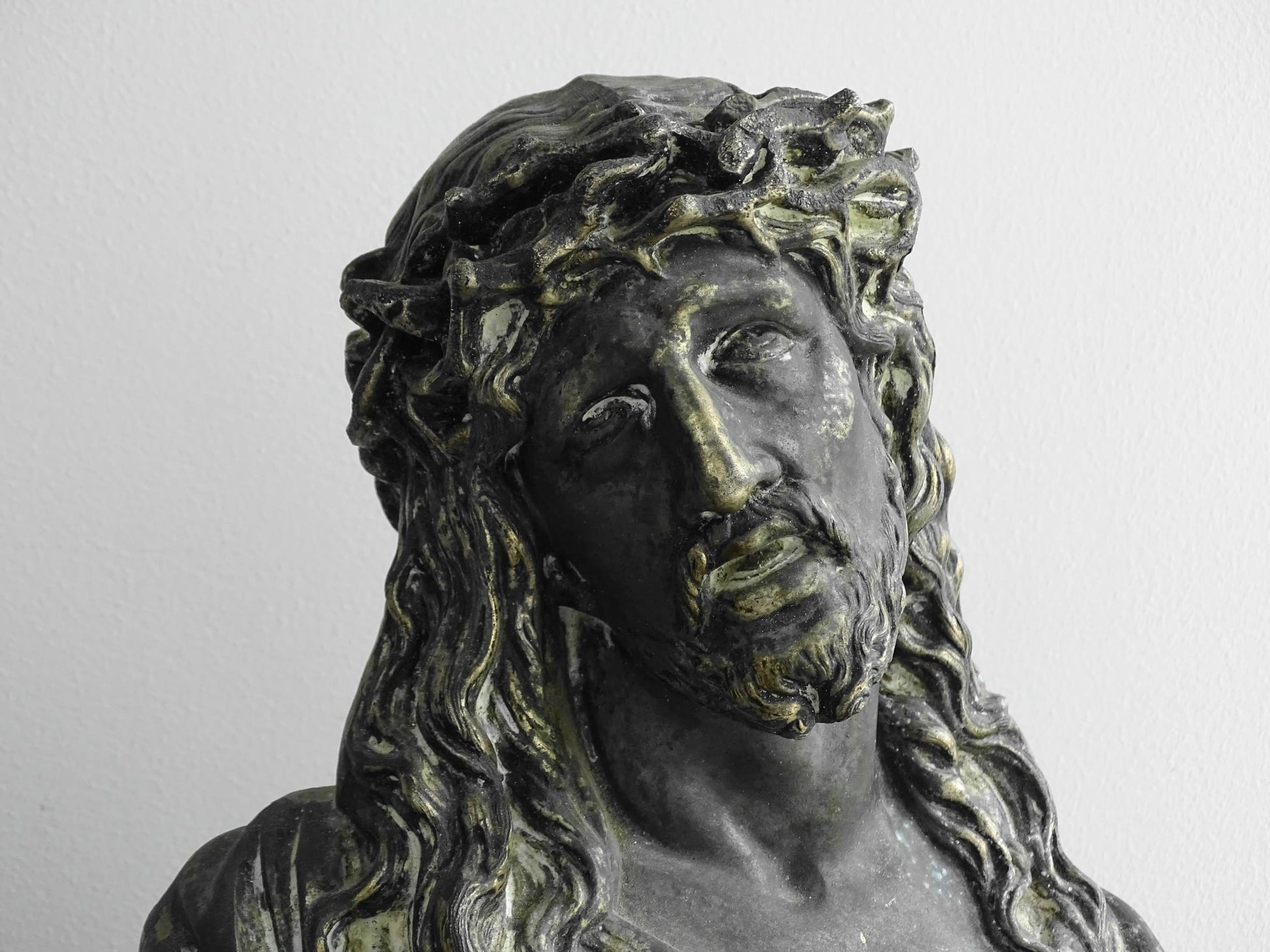 Antique Spelter Bust of Christ with Crown of Thorns