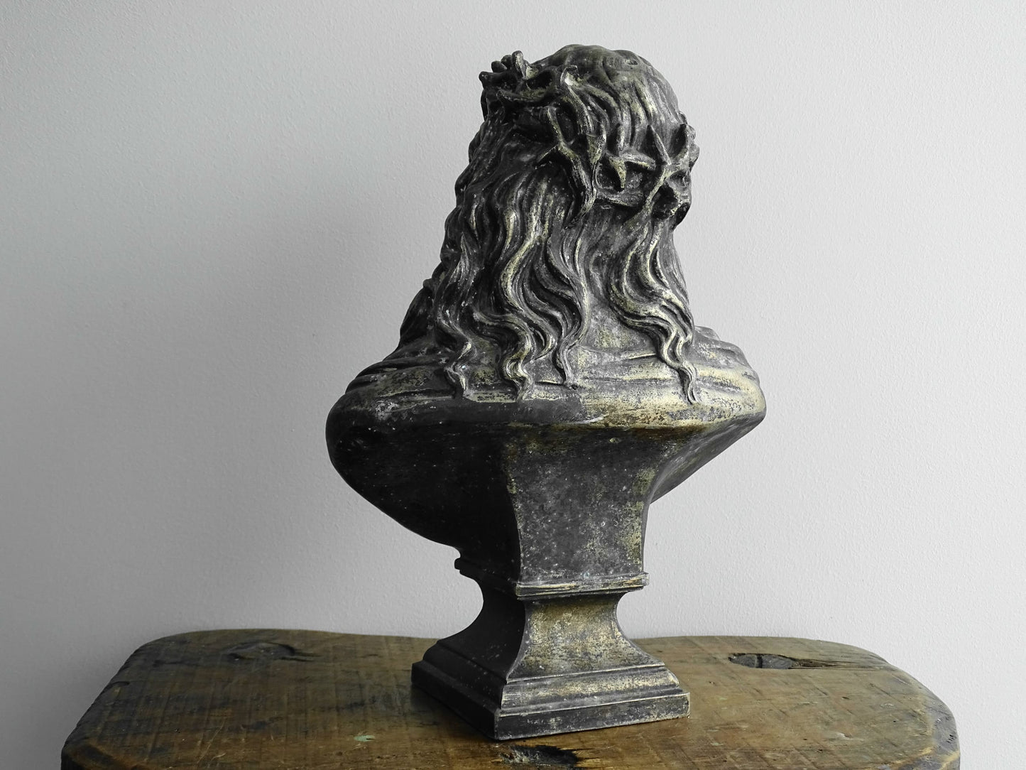 Antique Spelter Bust of Christ with Crown of Thorns