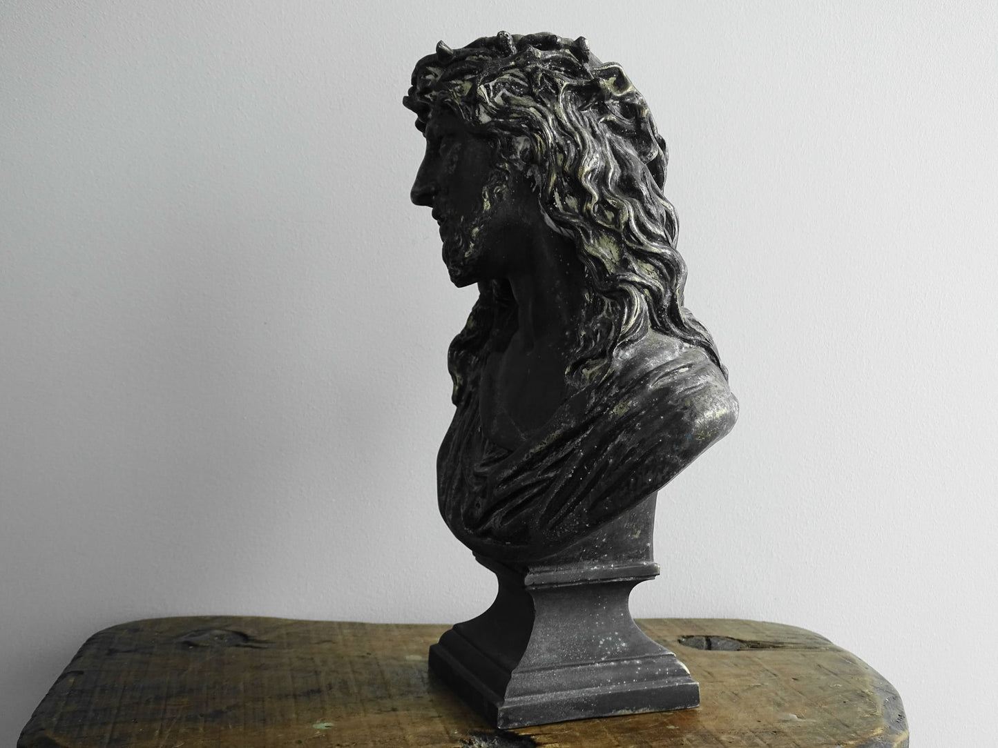 Antique Spelter Bust of Christ with Crown of Thorns