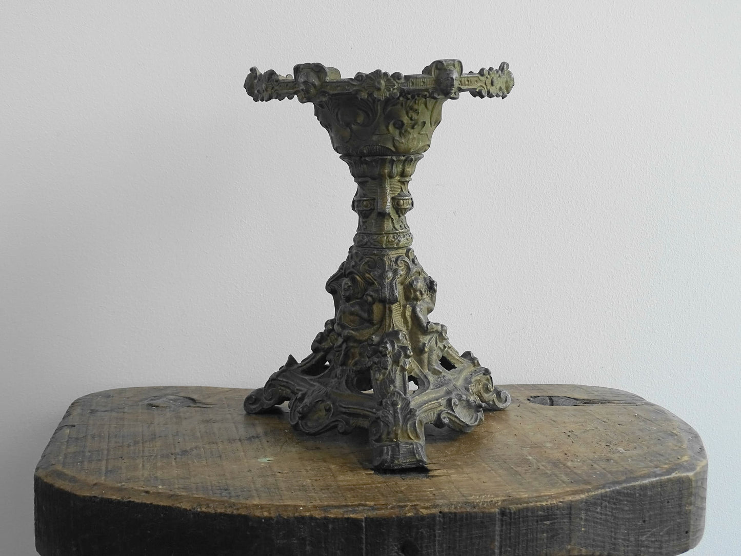 Antique Ornate French Cast Iron Candle Holder with Tripod Base