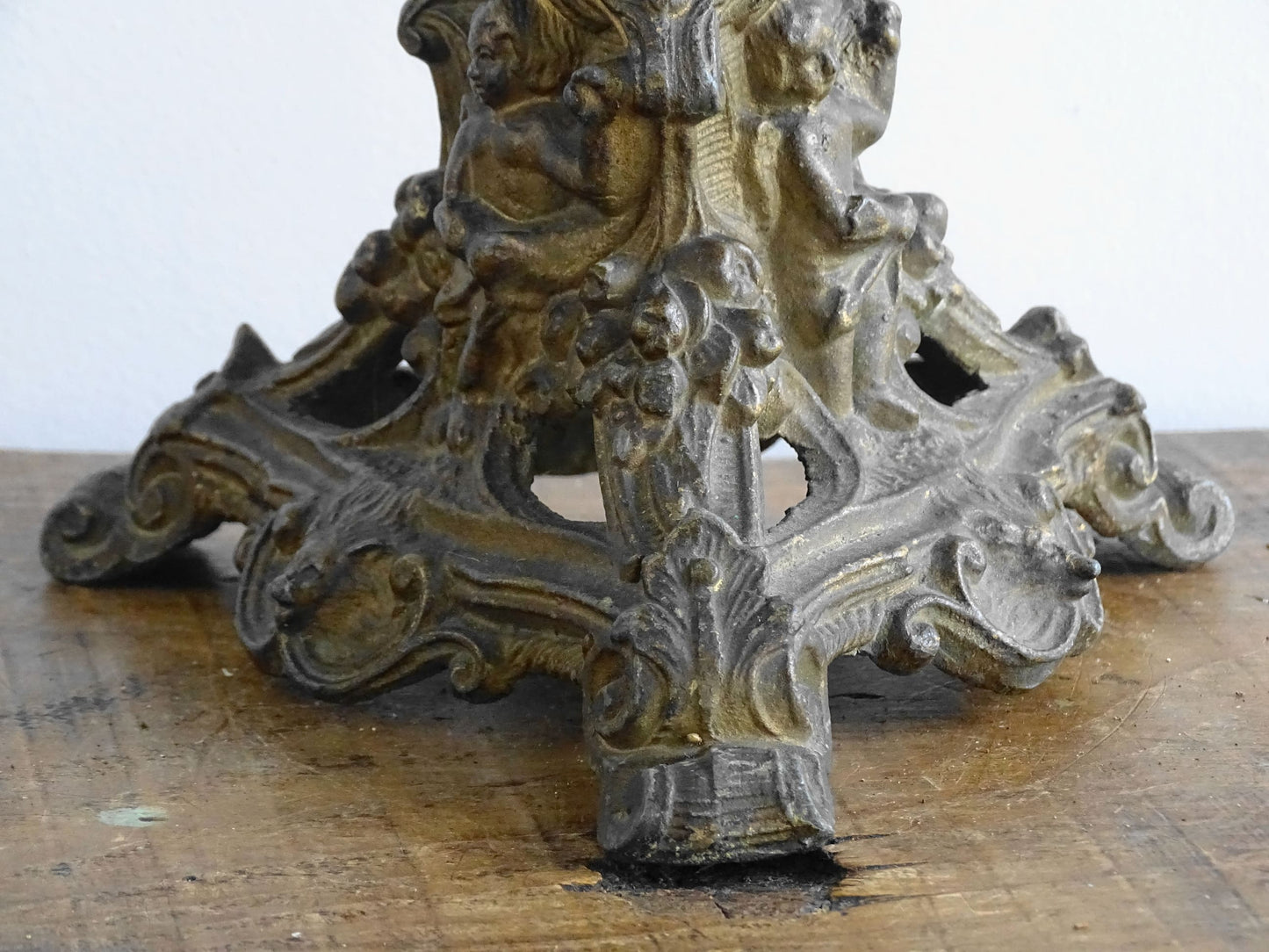 Antique Ornate French Cast Iron Candle Holder with Tripod Base