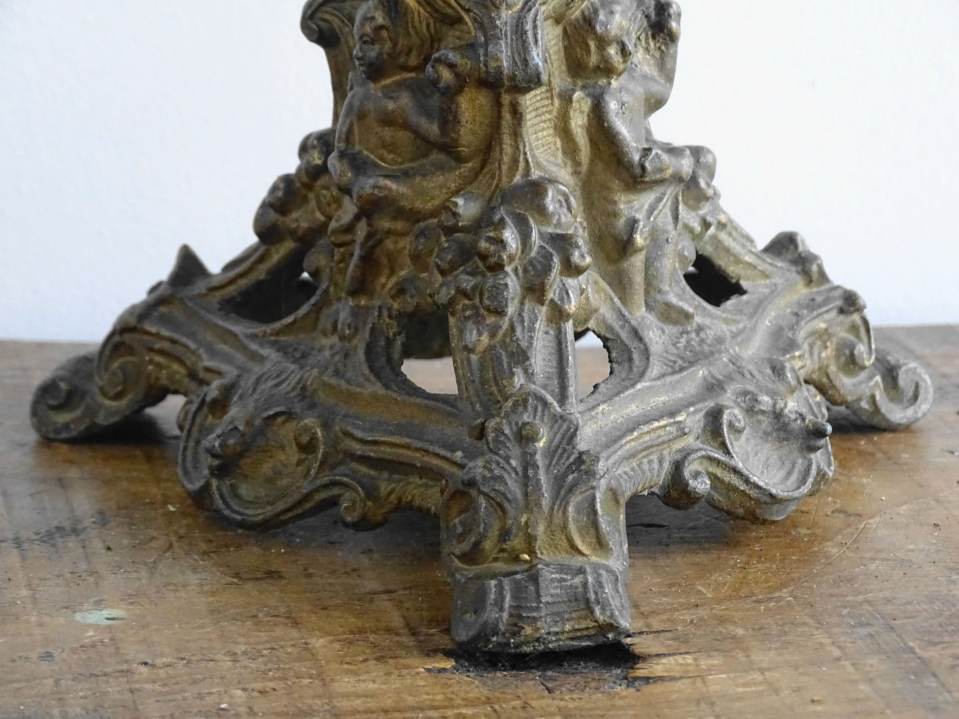 Antique Ornate French Cast Iron Candle Holder with Tripod Base