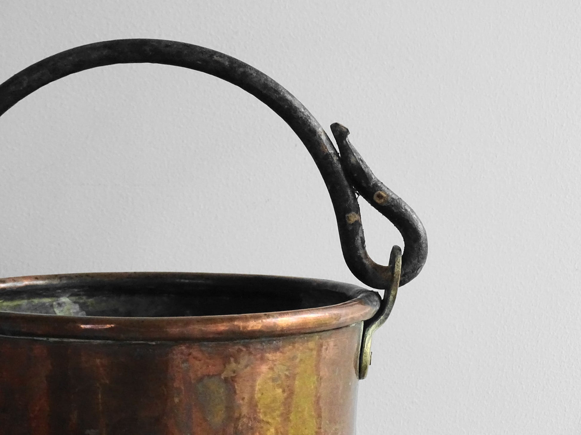 Antique French Copper Cauldron or Cooking Pot with Wrought Iron Handle