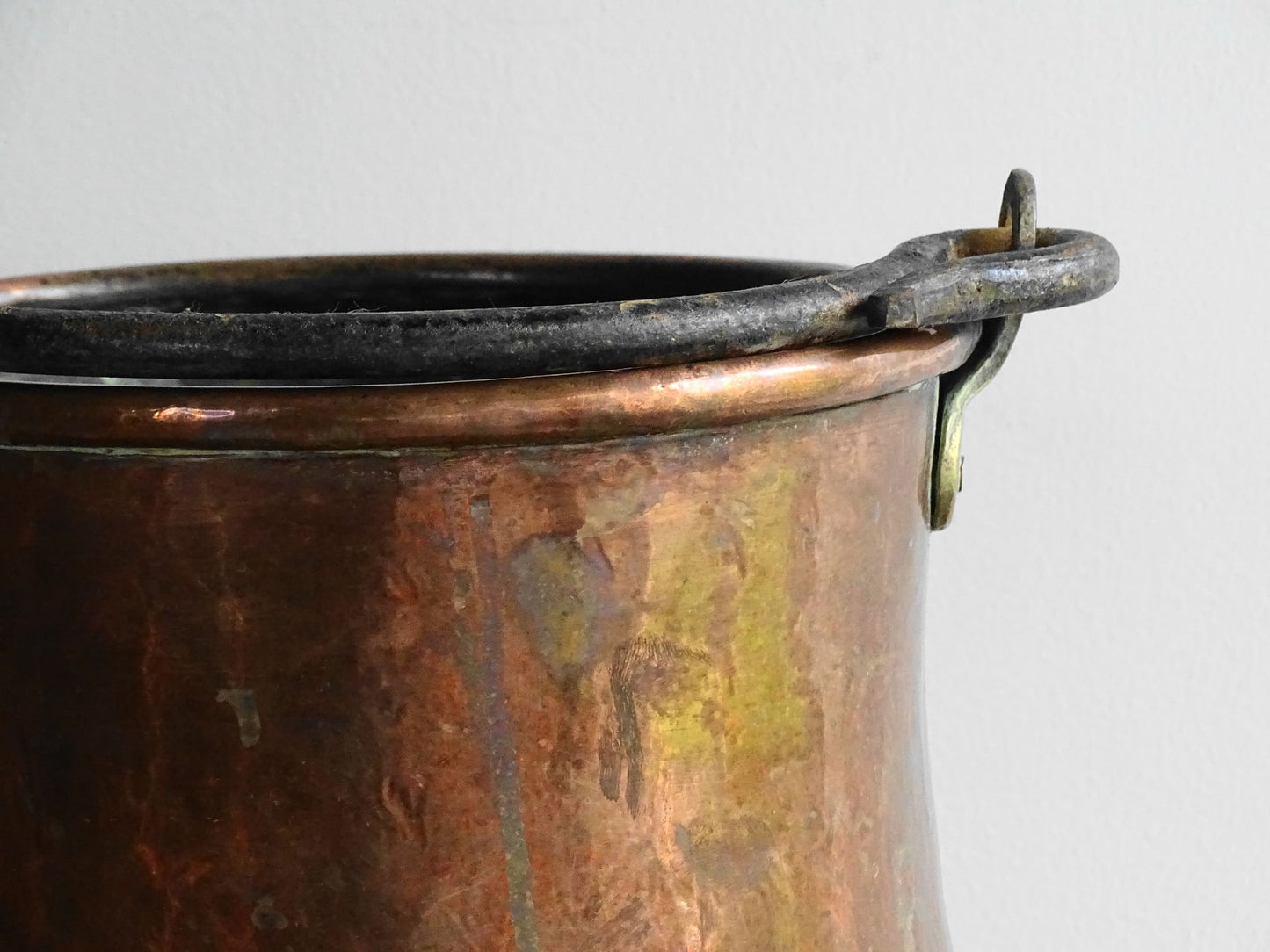 Antique French Copper Cauldron or Cooking Pot with Wrought Iron Handle