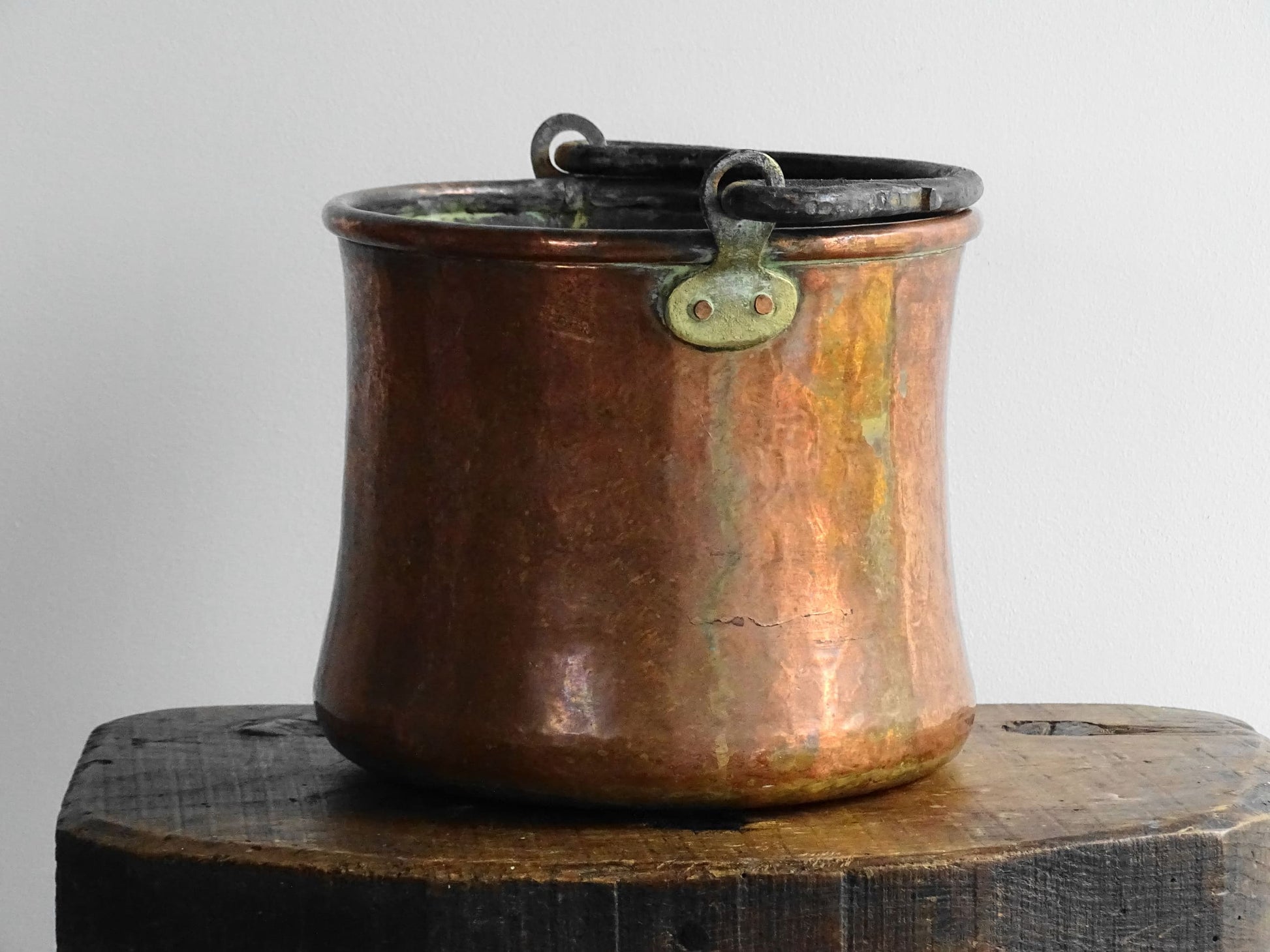 Antique French Copper Cauldron or Cooking Pot with Wrought Iron Handle