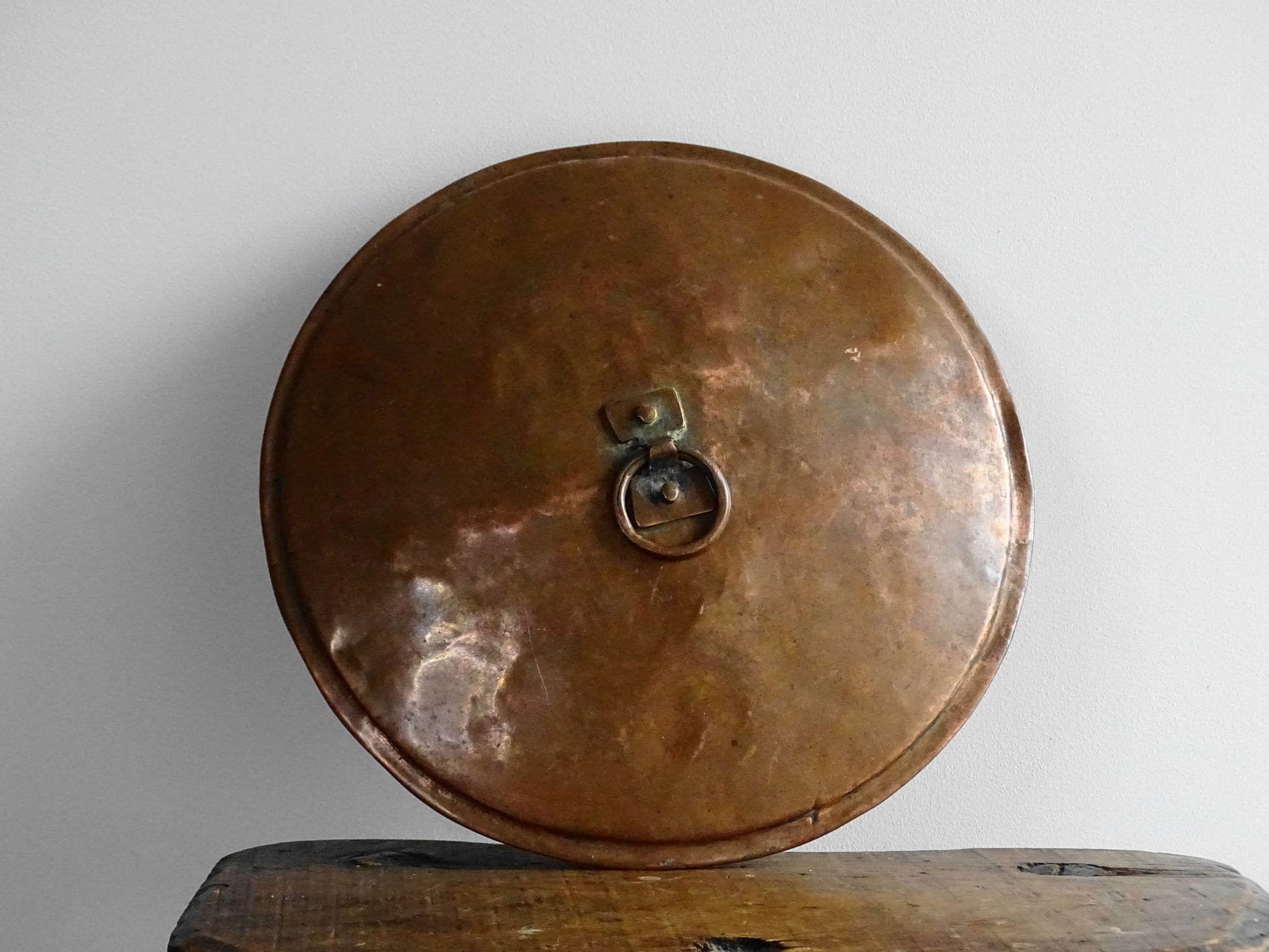  18th Century Antique French Copper Cauldron with lid and wrought iron handle.