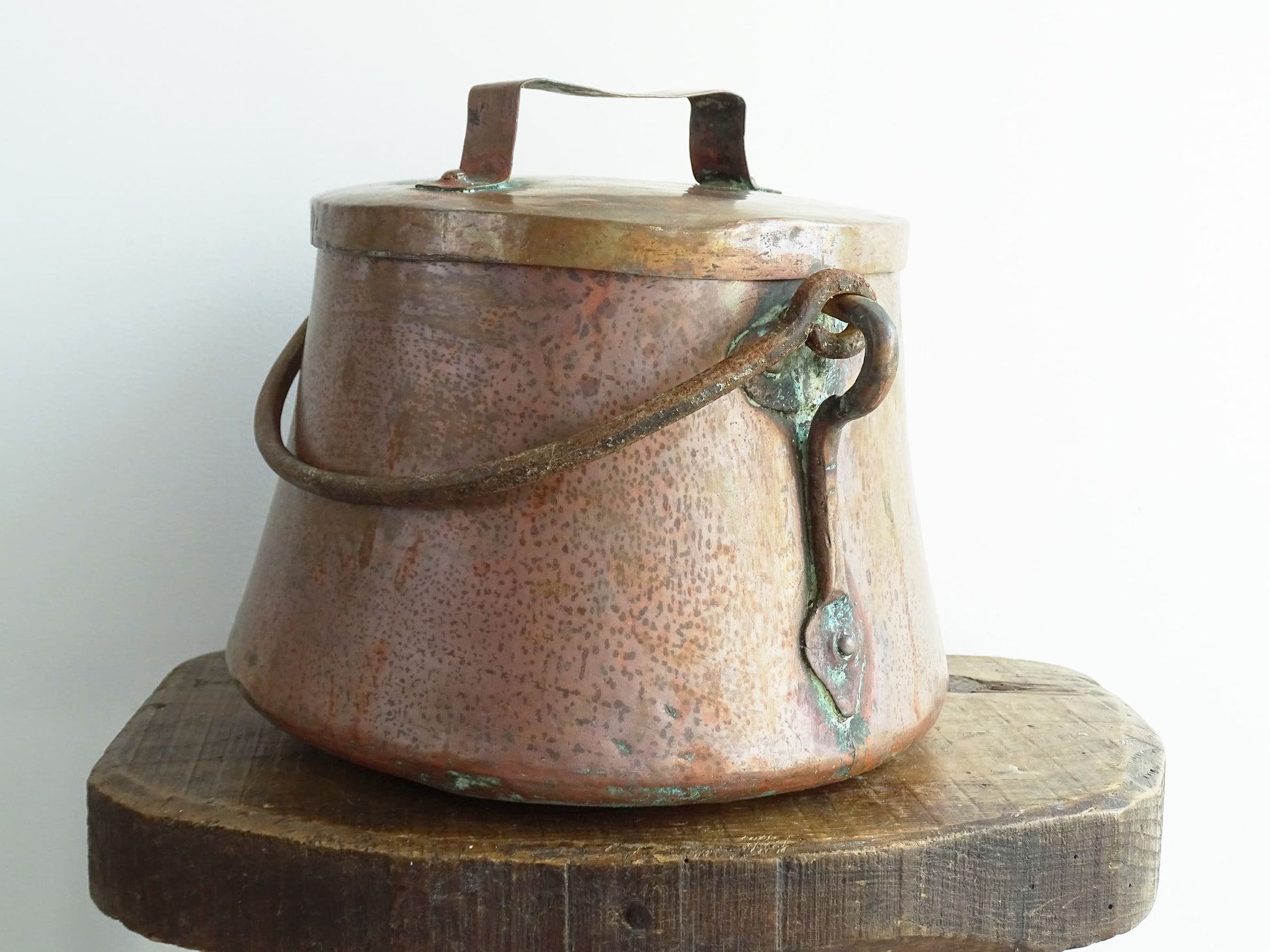 Antique French Lidded Copper Cauldron or Cooking Pot