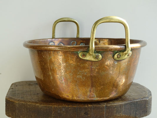 Antique French Copper Confiture Pan with Brass Handles